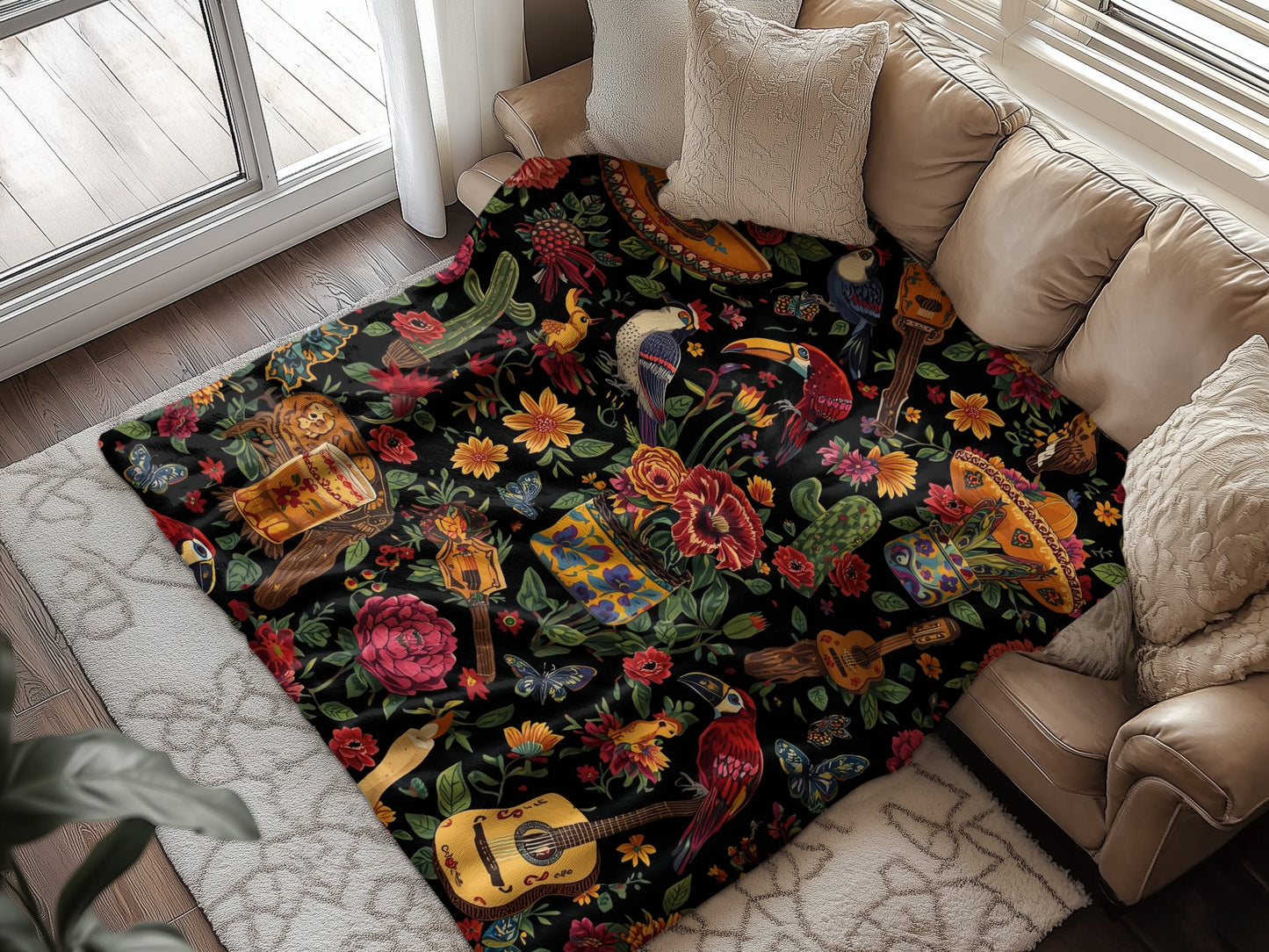 Colorful Mexican-Inspired Floral Design Blanket product