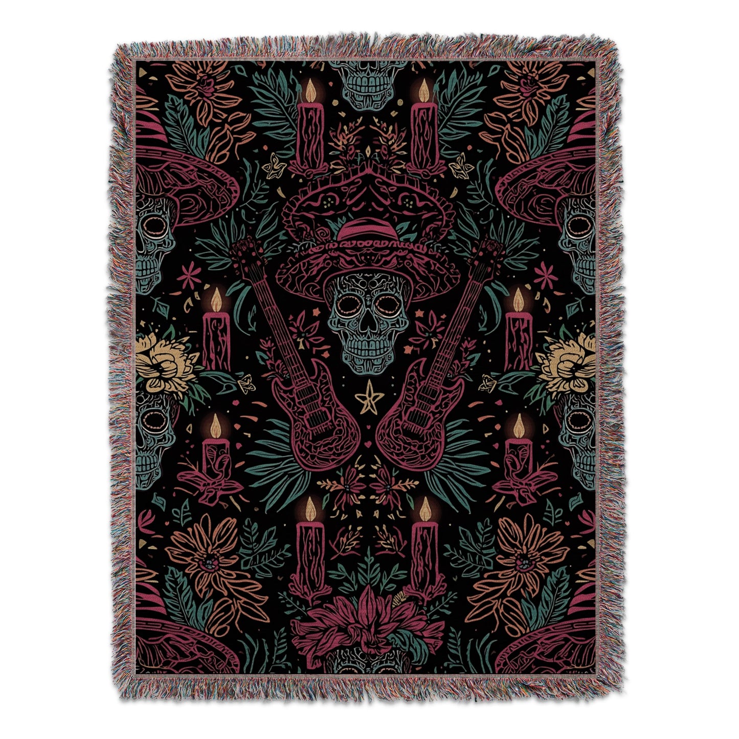 Day of the Dead Skull and Guitar Woven Blanket product