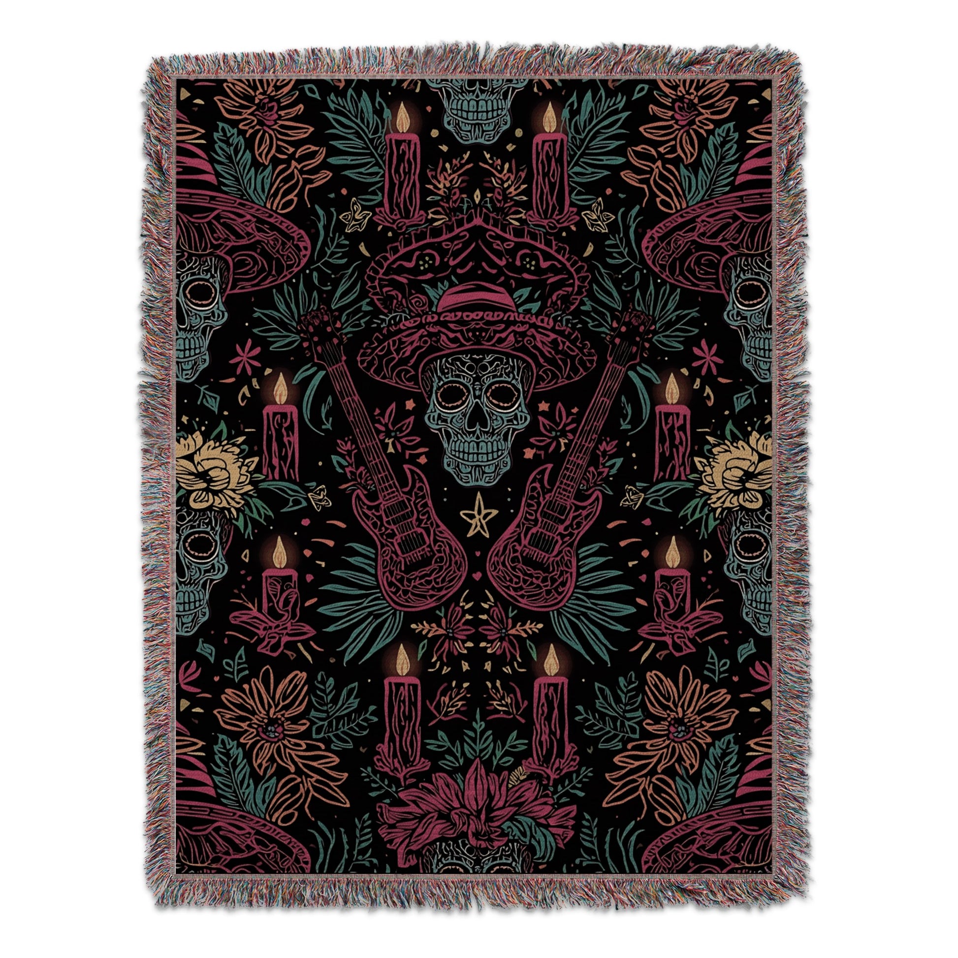 Day of the Dead Skull and Guitar Woven Blanket product