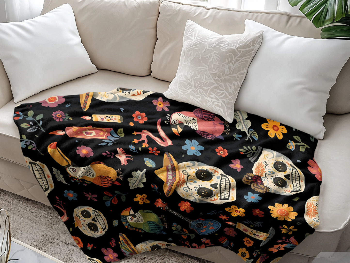 Colorful Sugar Skull Pattern Throw Blanket product