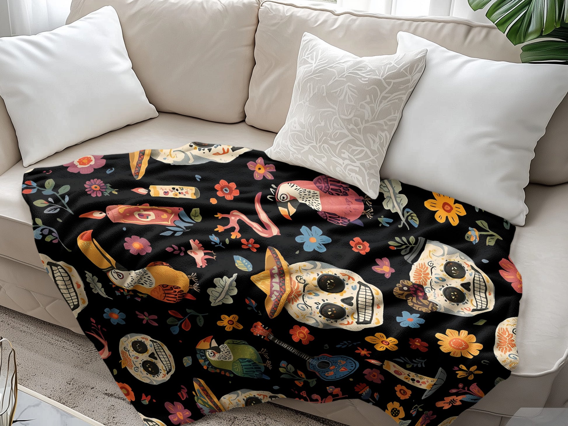 Colorful Sugar Skull Pattern Throw Blanket product