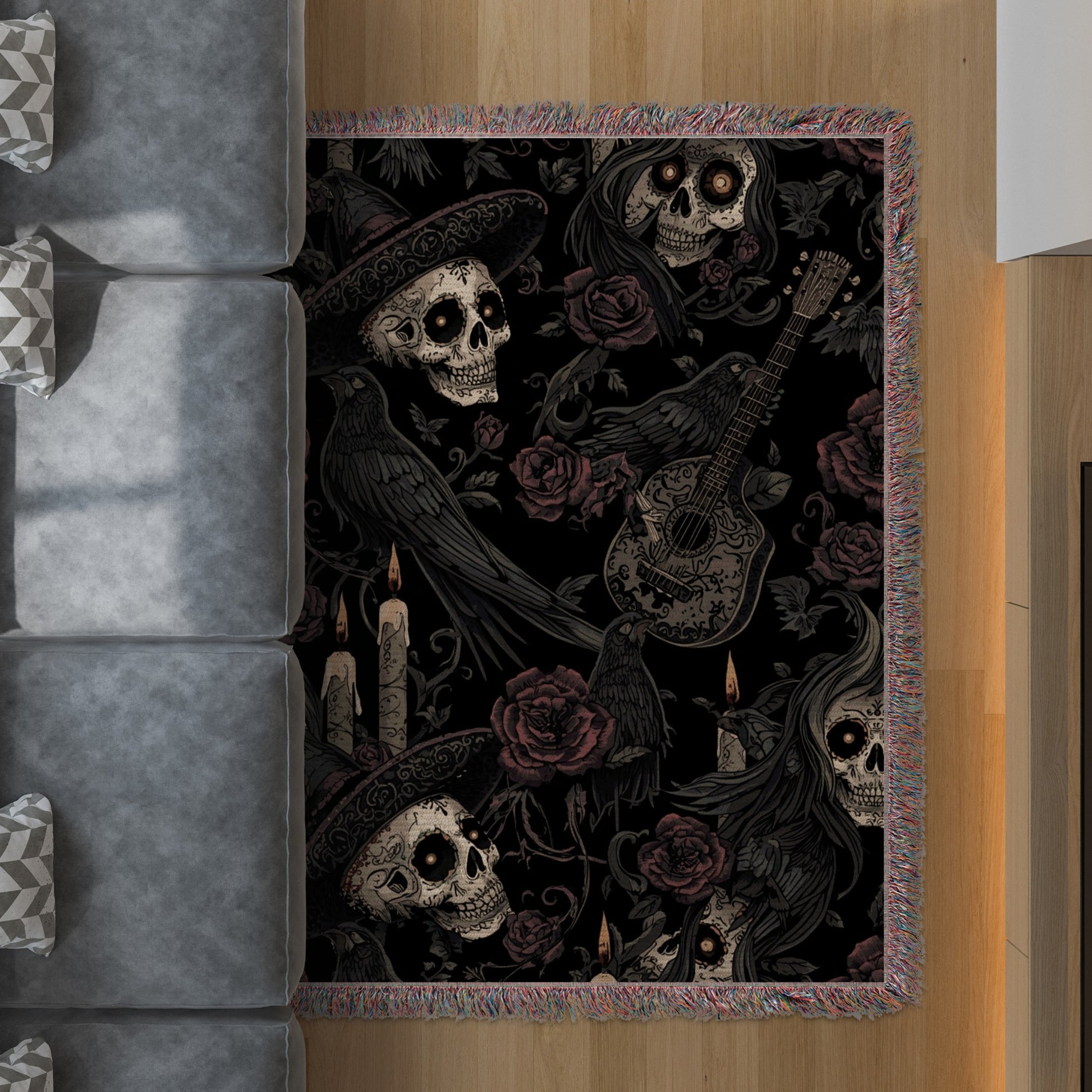 Gothic Skulls Roses and Candles Artistic Rug product