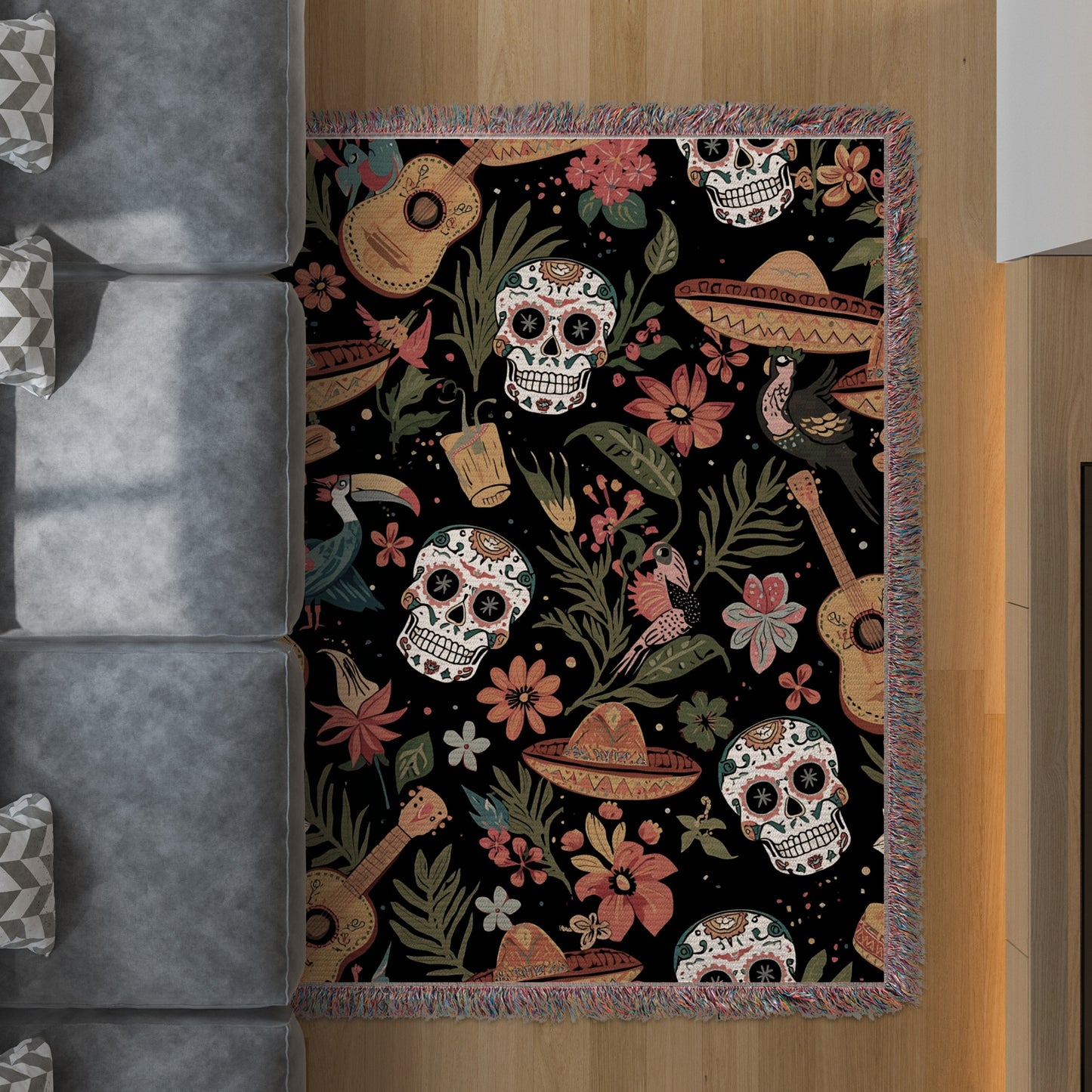 Colorful Skull and Guitar Design Artistic Rug product type