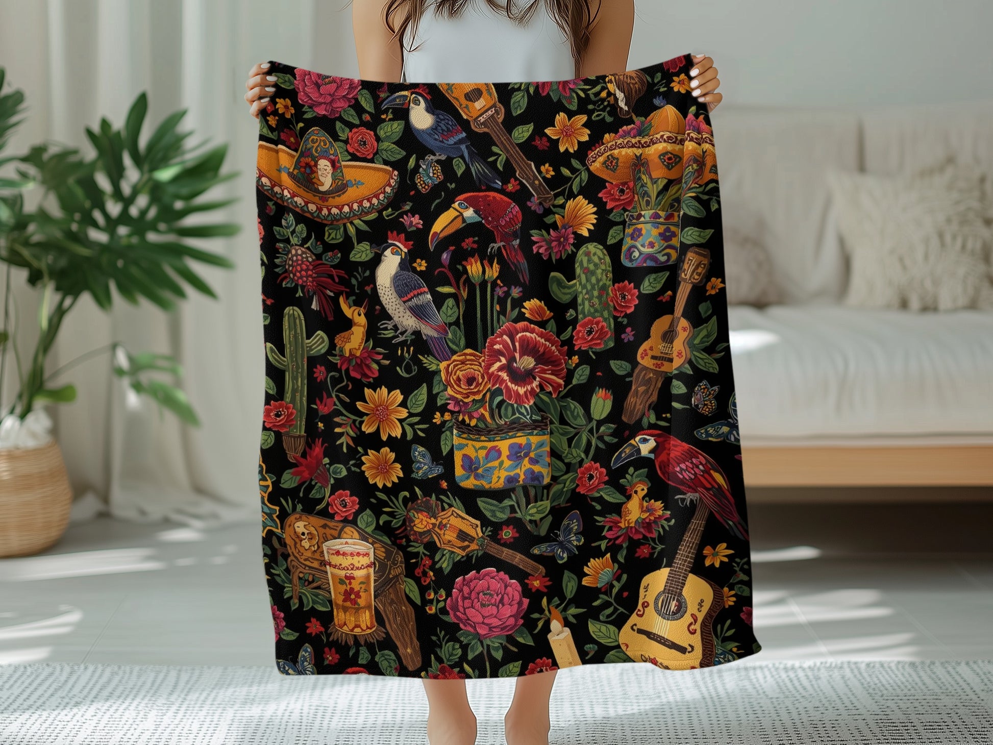 Festive Birds and Instruments Design Blanket Product