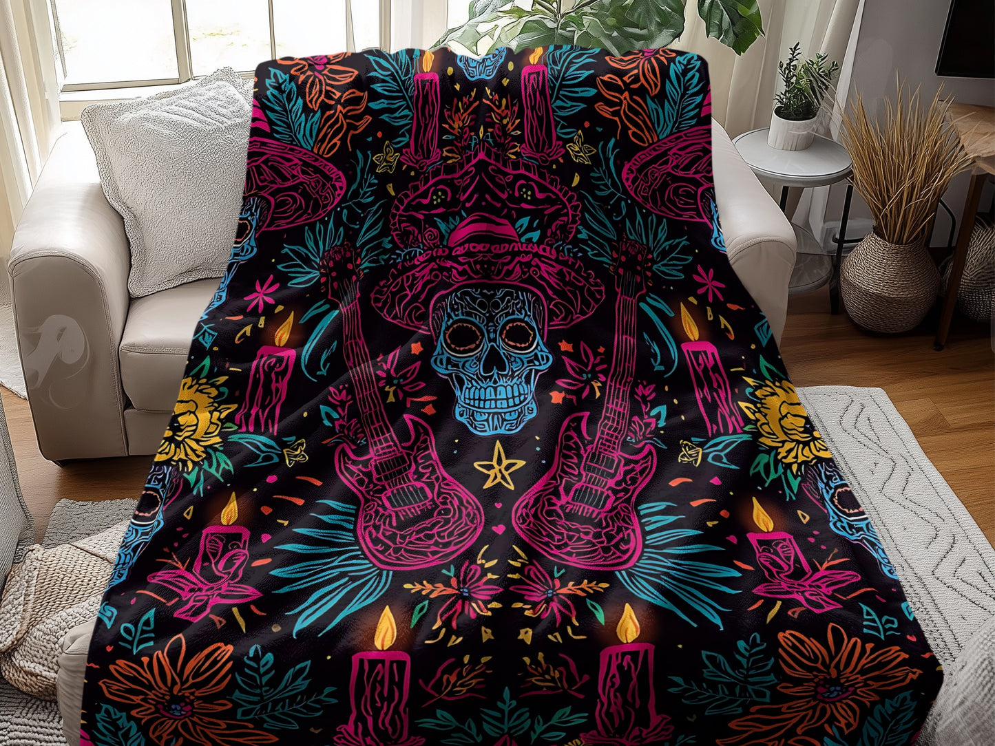 Colorful Skull and Guitars Design Blanket product type