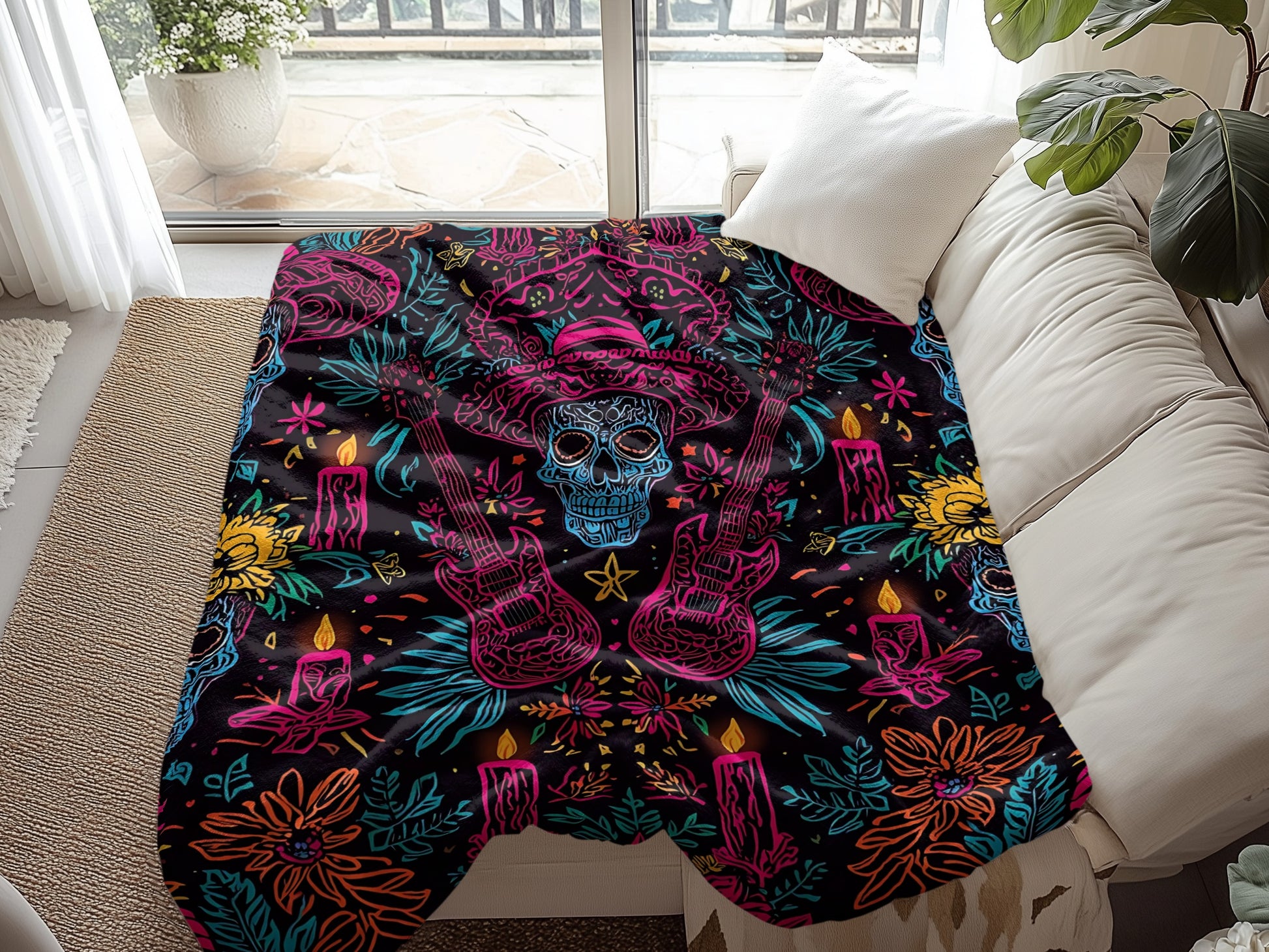 Vibrant Day of the Dead Skull Artistic Blanket product