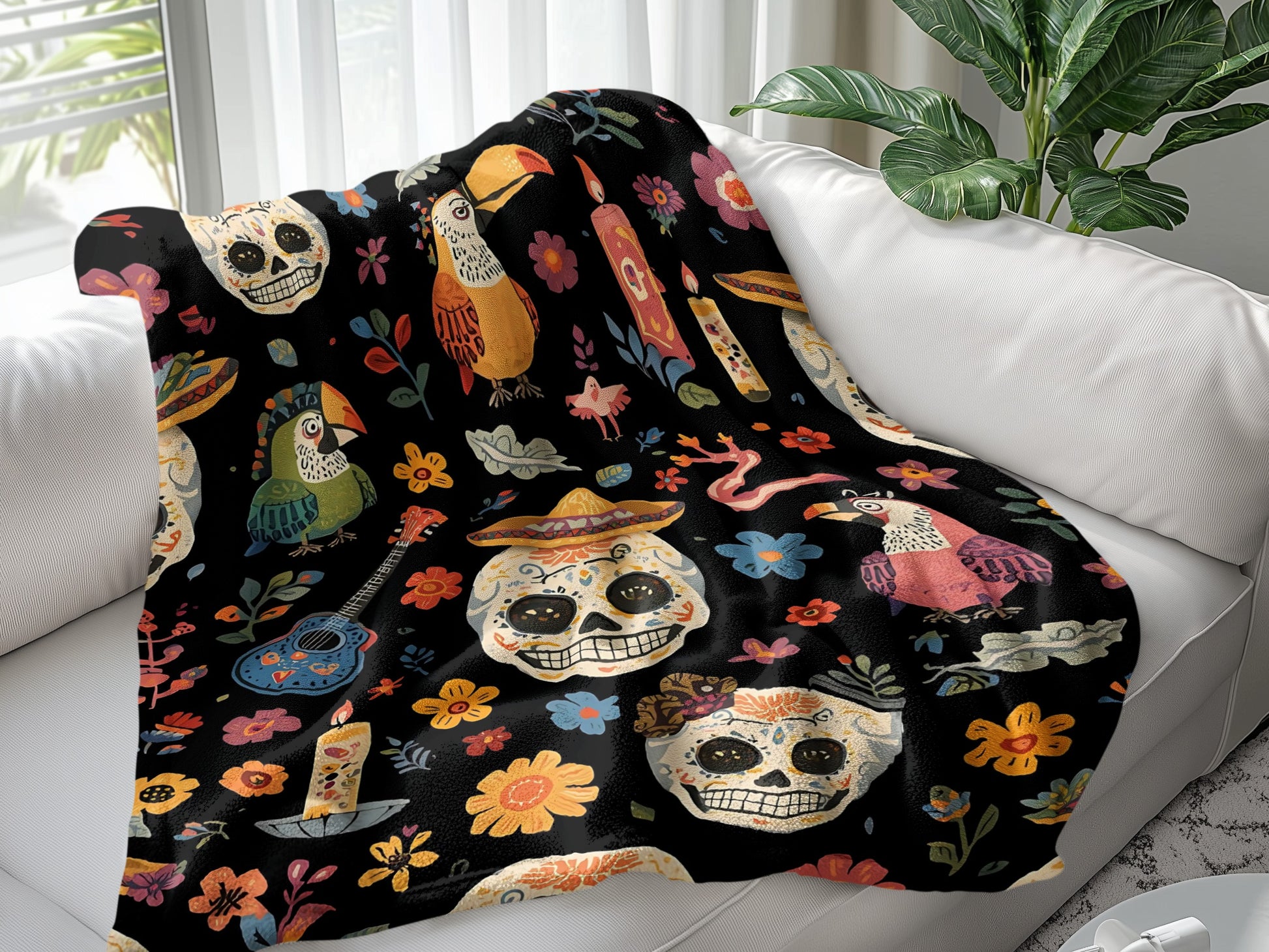Colorful Skull and Parrot Design Blanket product