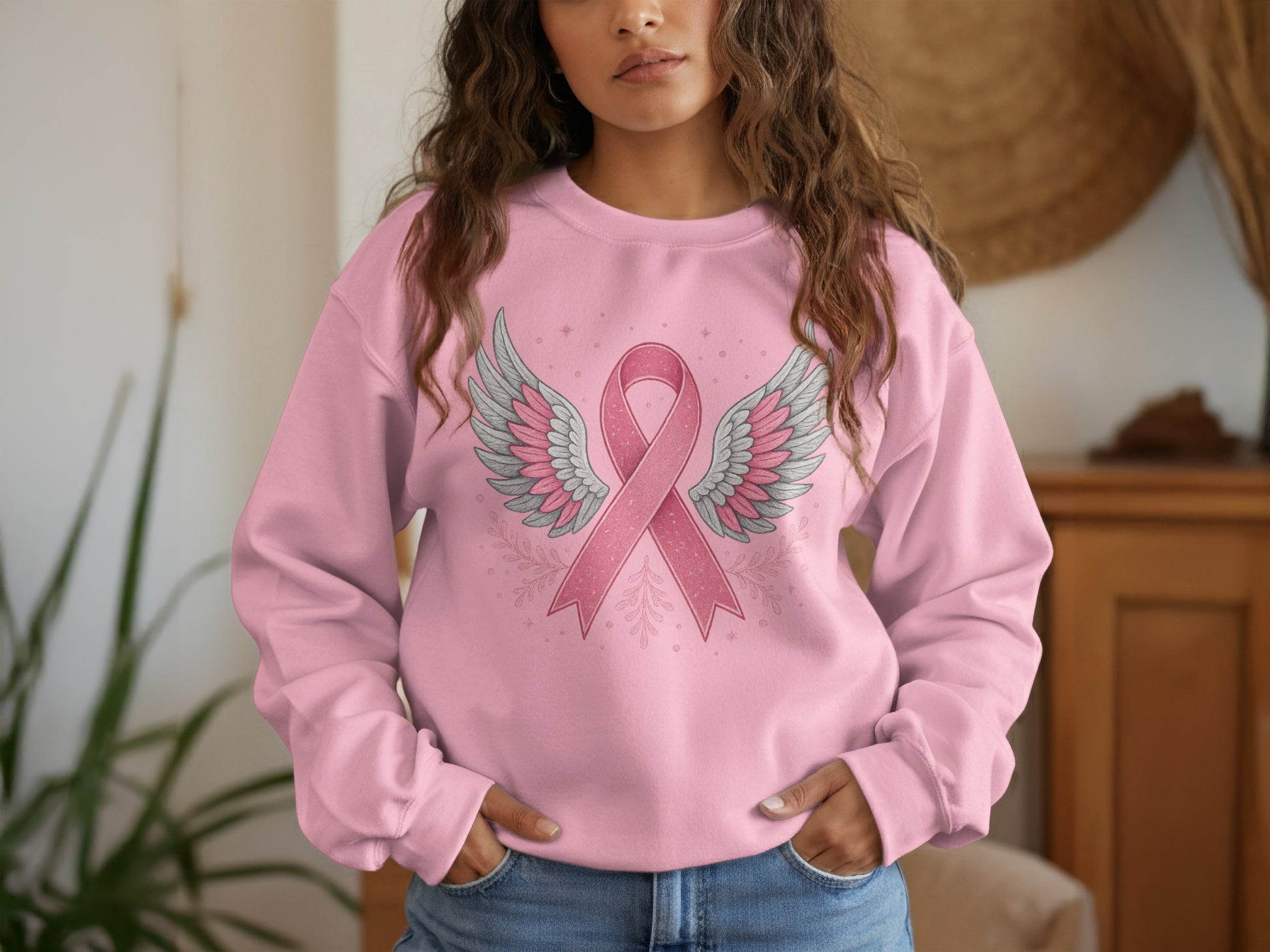 Angel Winged Pink Ribbon Sweatshirt Product