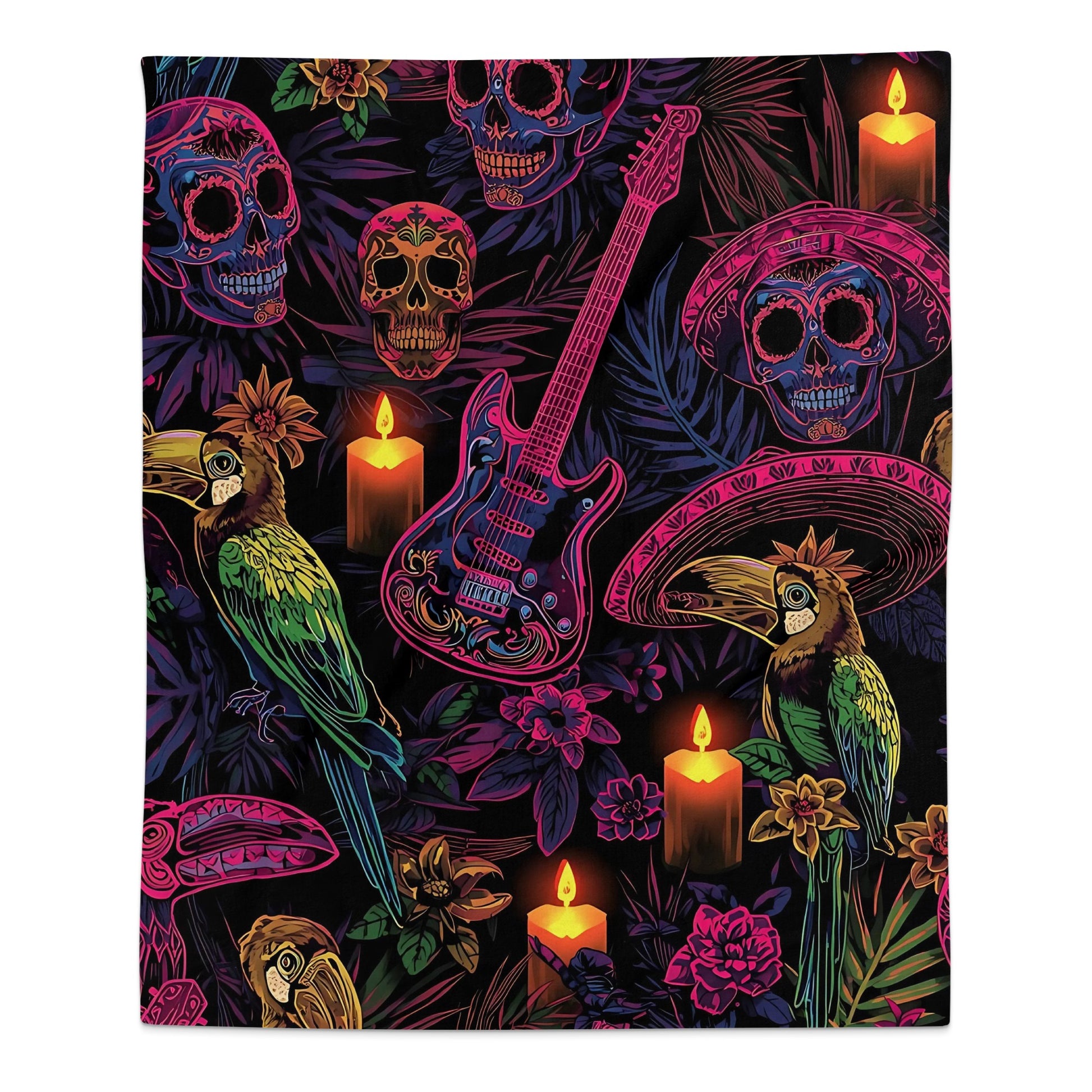 Vibrant Artistic Skull Parrot Candles Art Print product