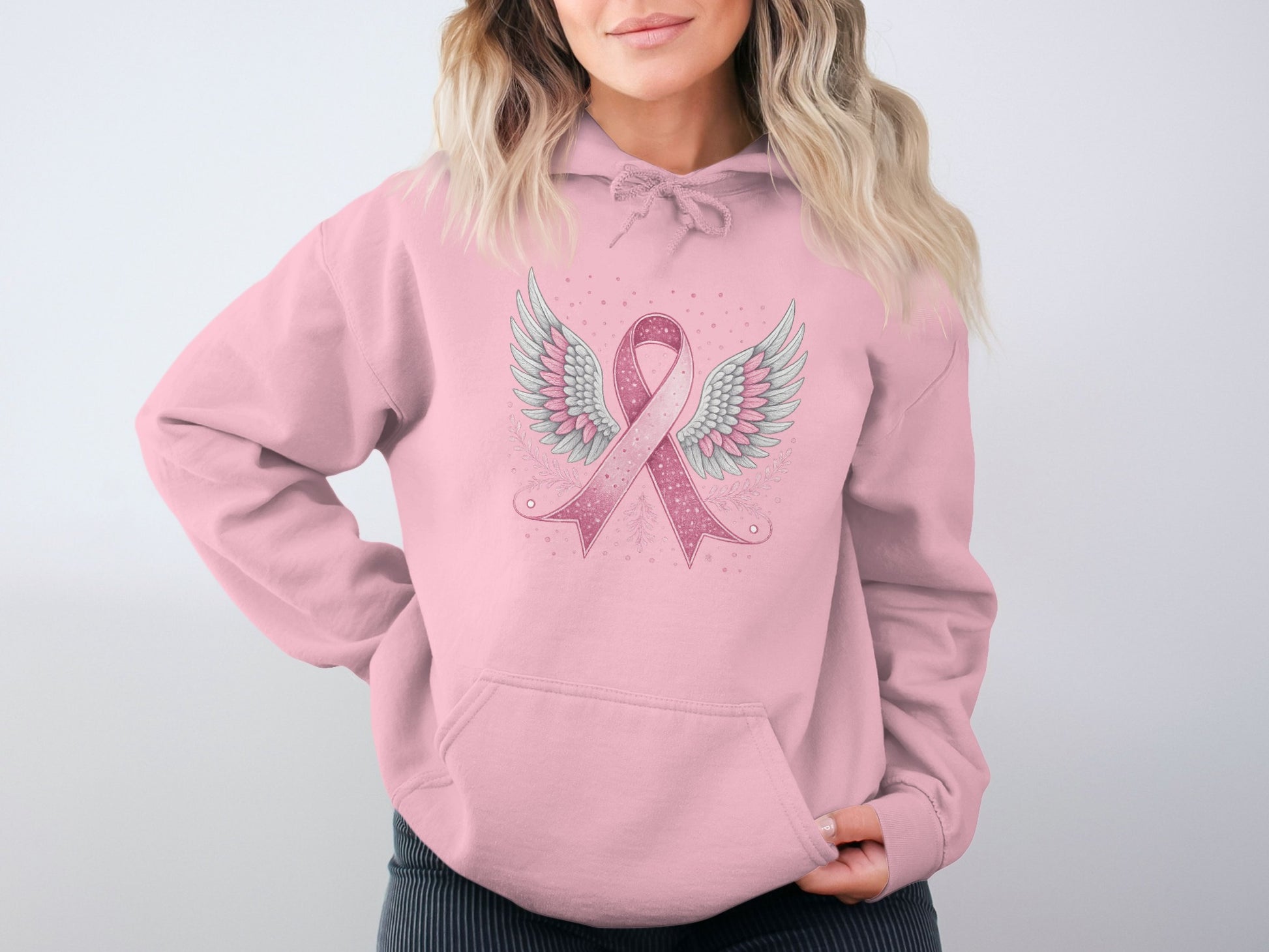Pink Ribbon with Angel Wings Graphic Hoodie product