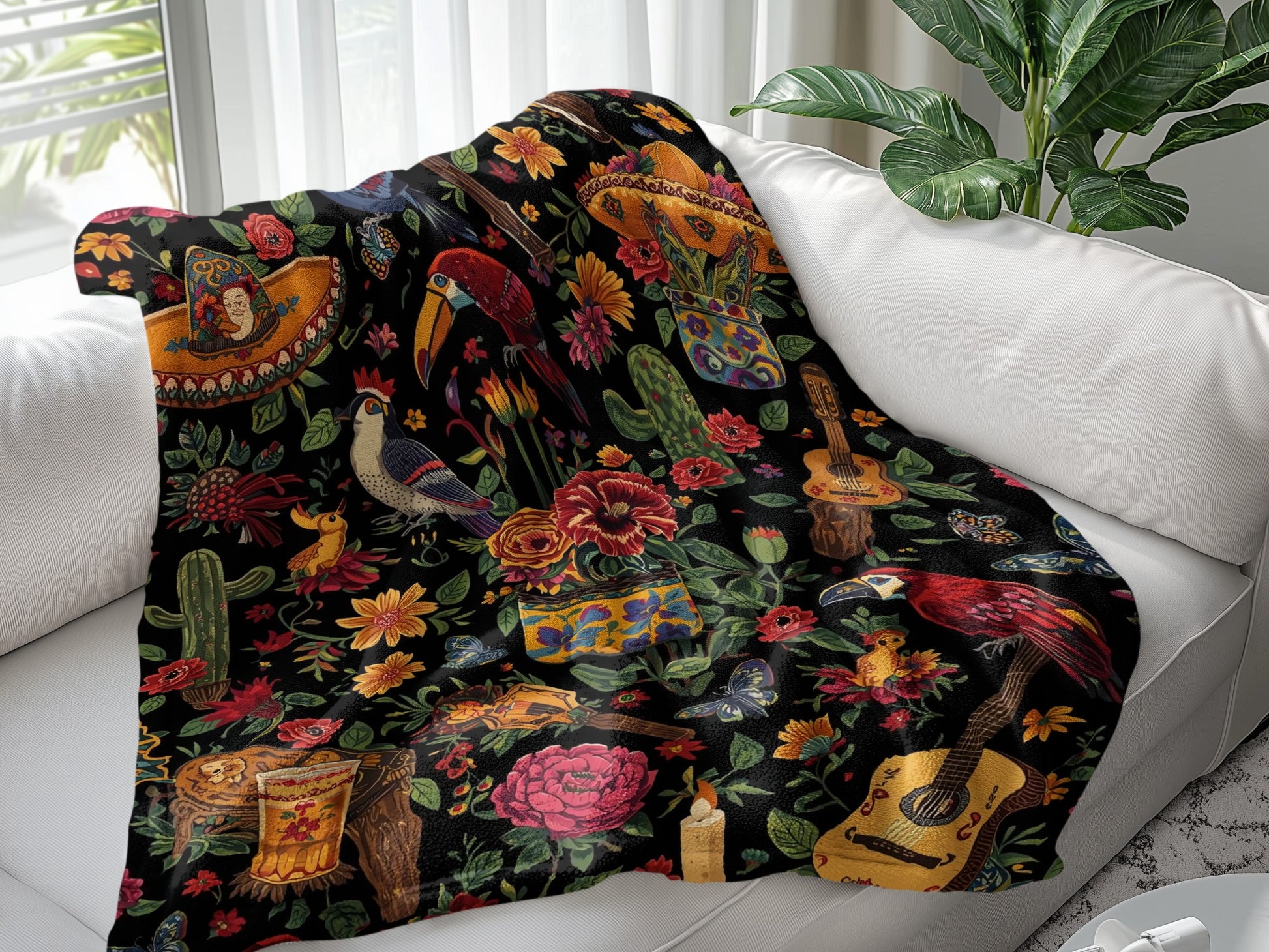 Vibrant Floral Music and Birds Sofa Throw product