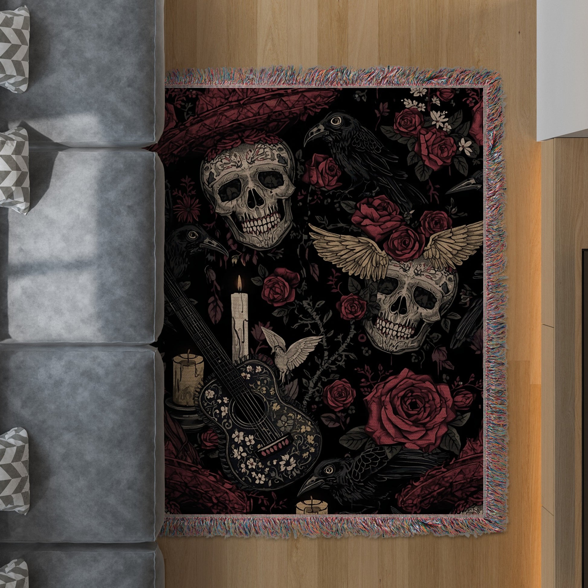 Skull Roses Candles and Guitar Design Rug product