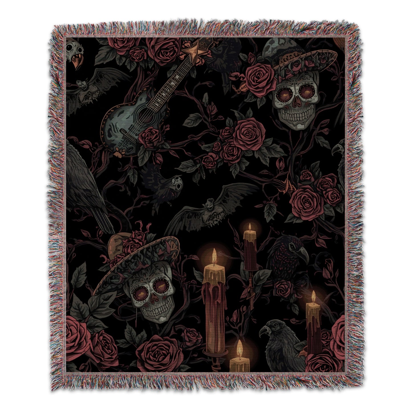 Skull and Roses Candle Theme Tapestry Blanket product
