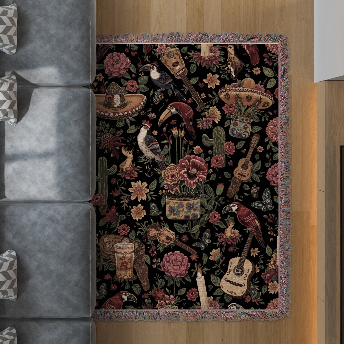 Floral Birds and Instruments Decorative Rug product type