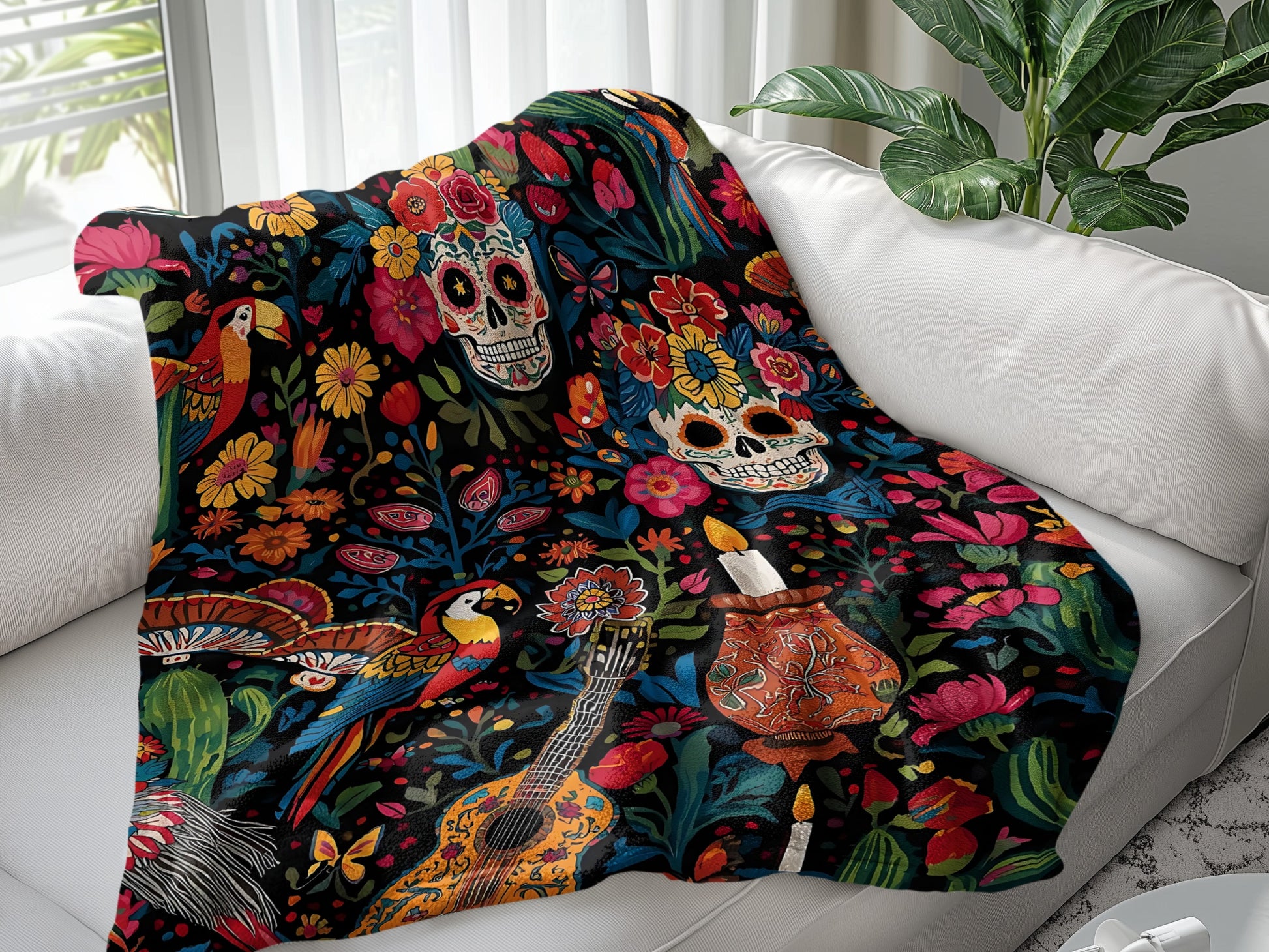 Colorful Day of the Dead Blanket with Skulls product type