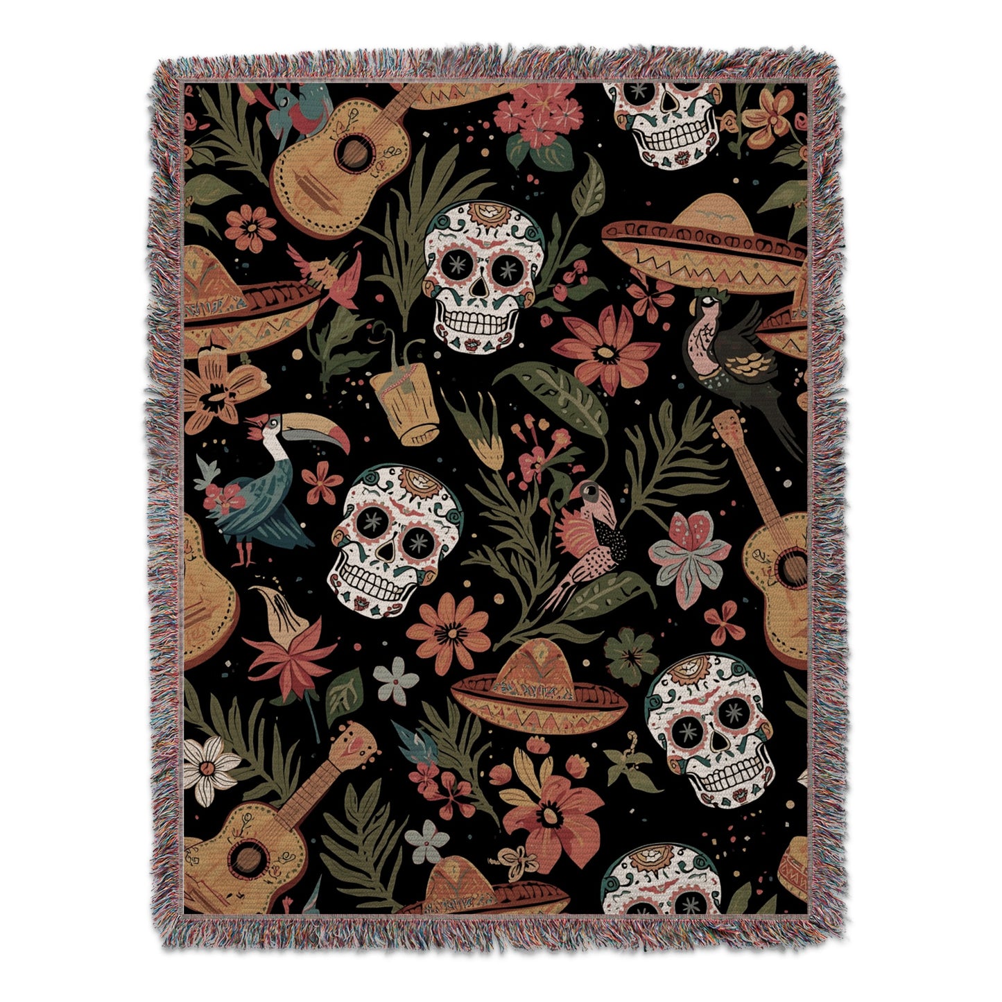 Skull And Guitar Pattern Multicolor Throw Blanket product type