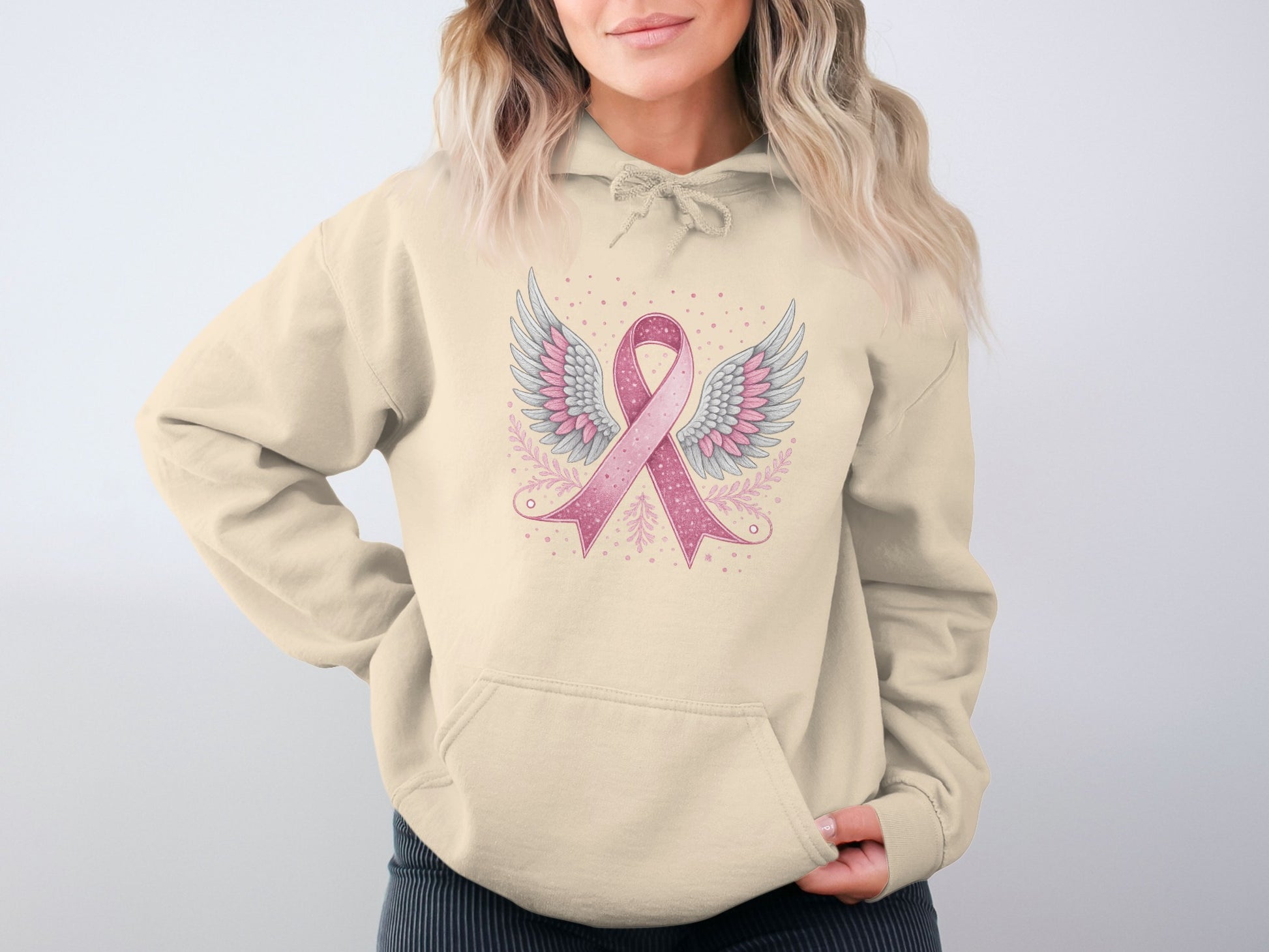 Pink Ribbon Angel Wings Graphic Hoodie product type