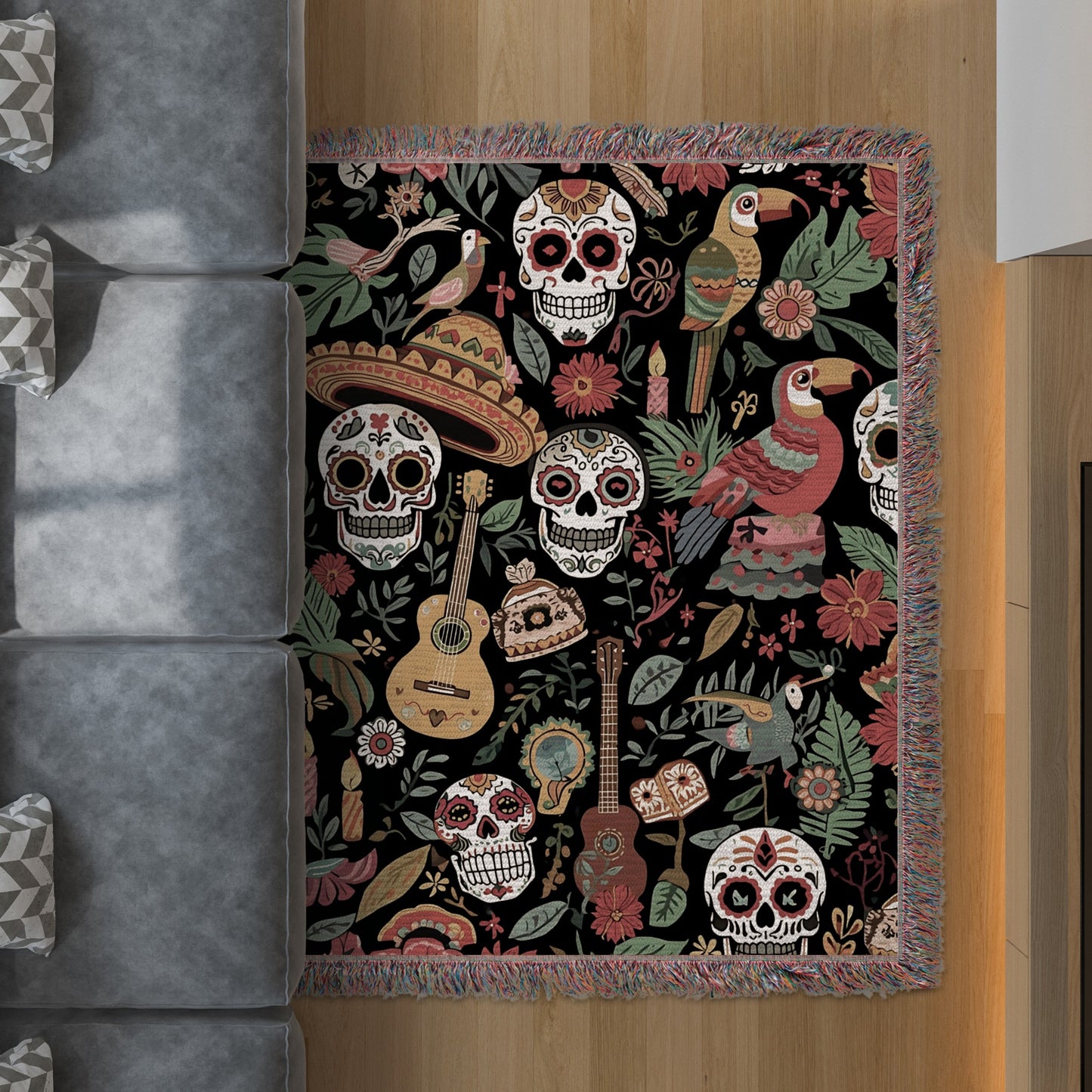 Day of the Dead Festive Skulls and Birds Rug product type