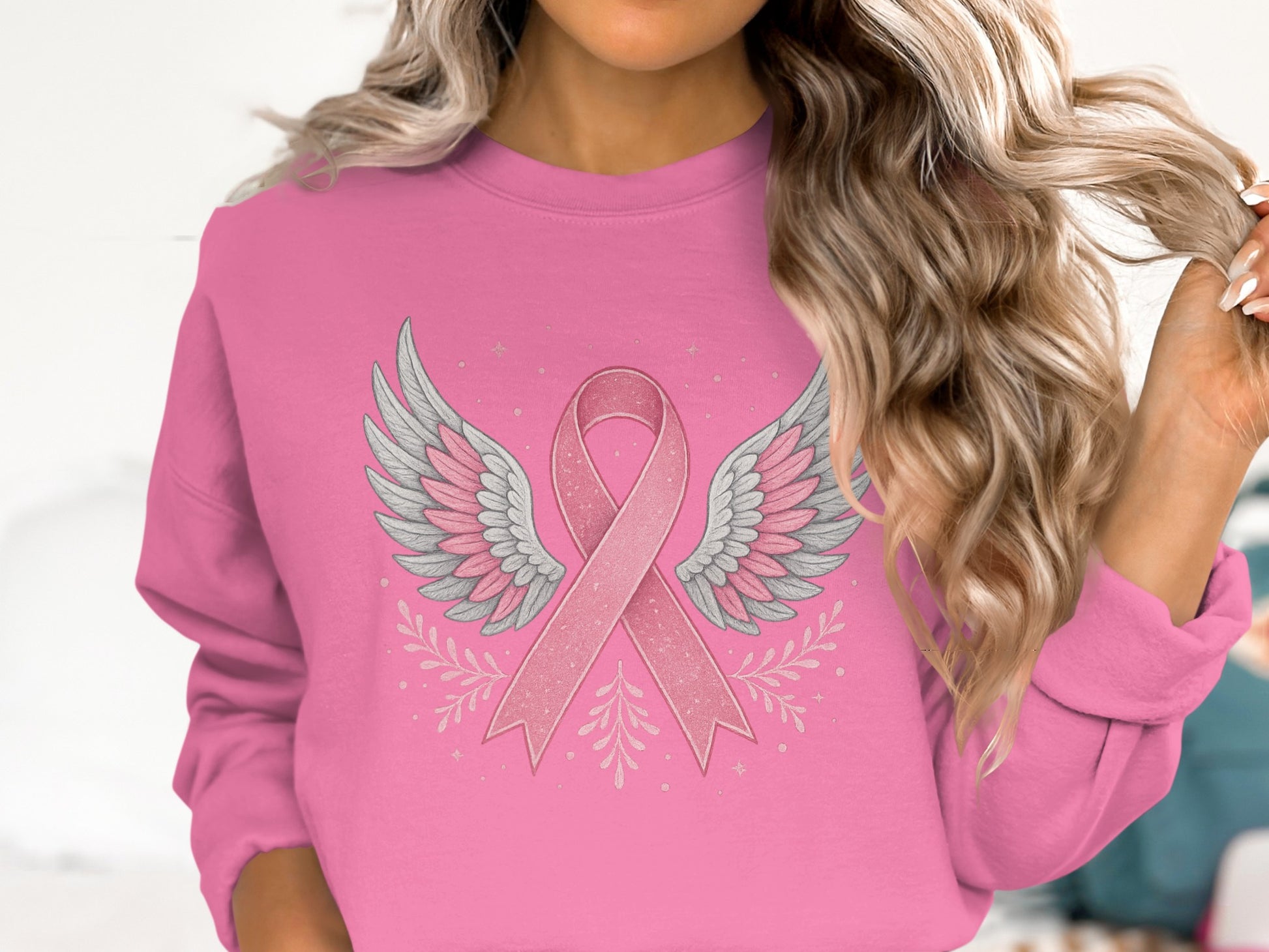 Pink Ribbon with Angel Wings Graphic Sweatshirt product type
