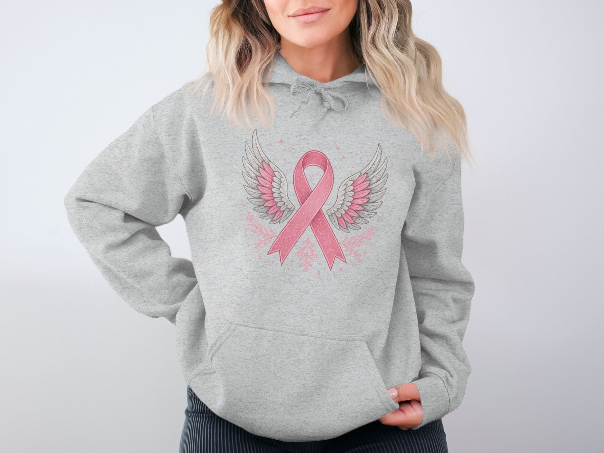 Supportive Pink Ribbon with Wings Graphic Hoodie product