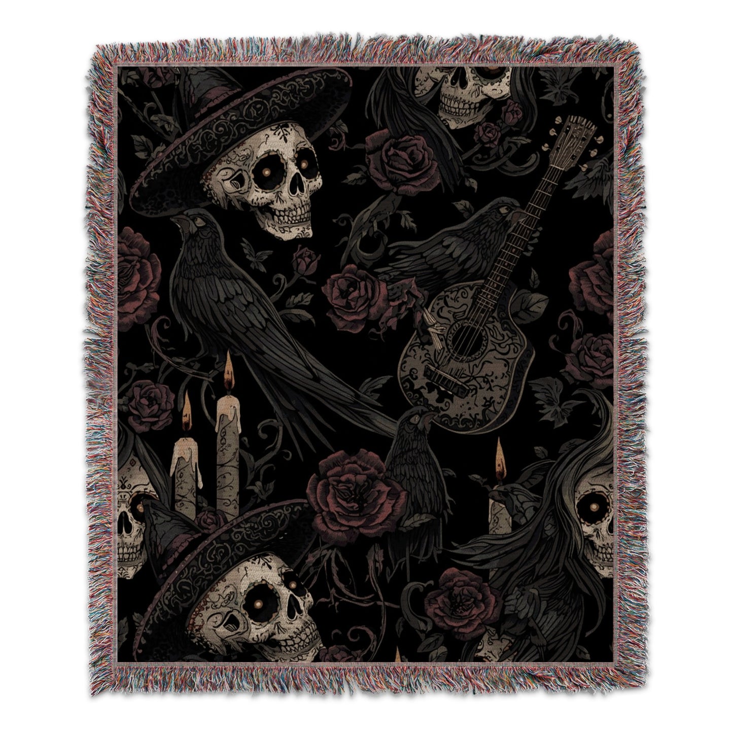 Gothic Skulls Roses and Ravens Tapestry Blanket product