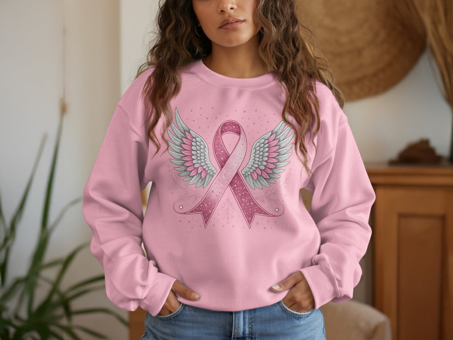 Pink Ribbon with Angel Wings design sweatshirt product type