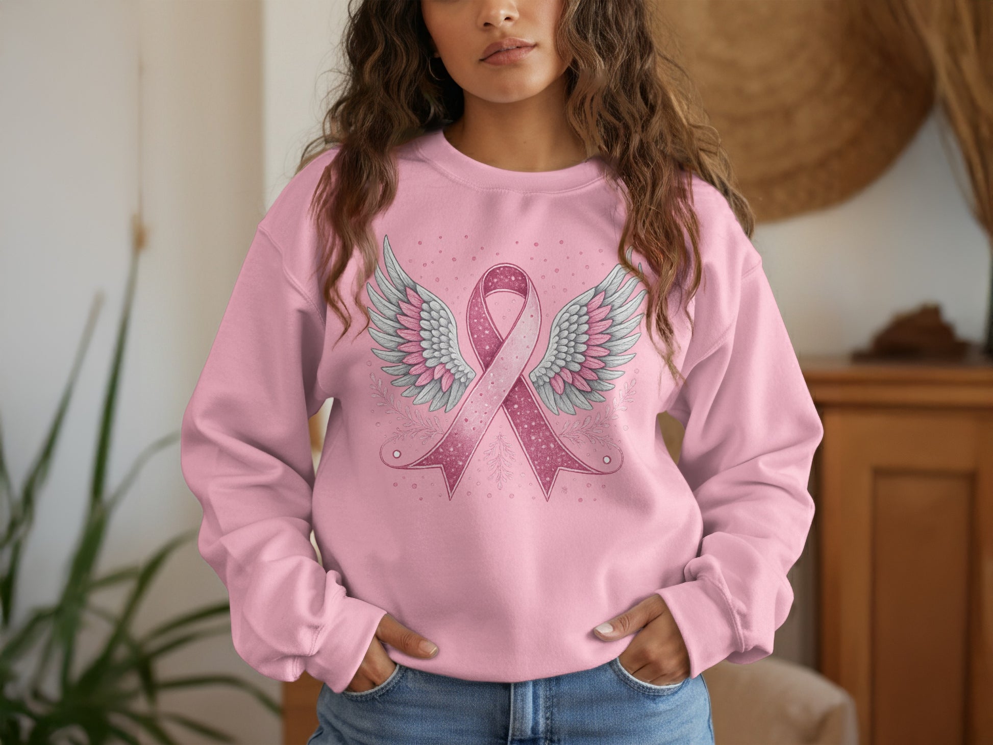 Pink Ribbon with Angel Wings design sweatshirt product type