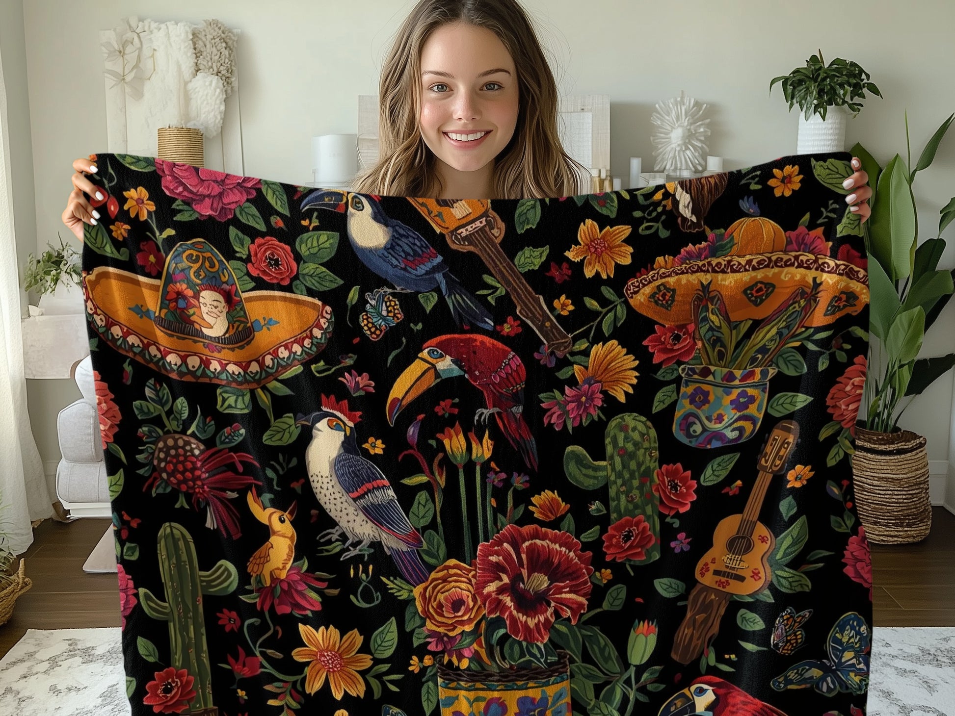 Colorful Floral and Bird Pattern Blanket product