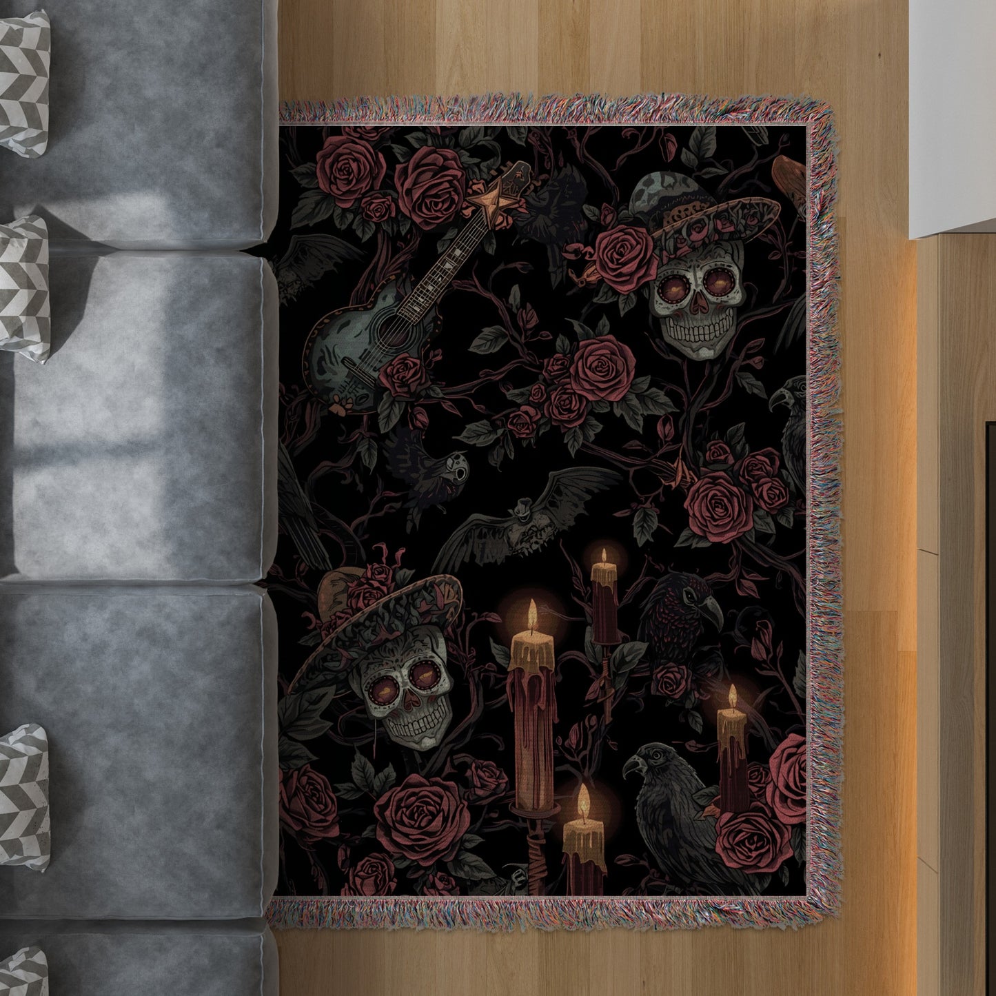 Skull Guitar Rose and Candle Design Rug product