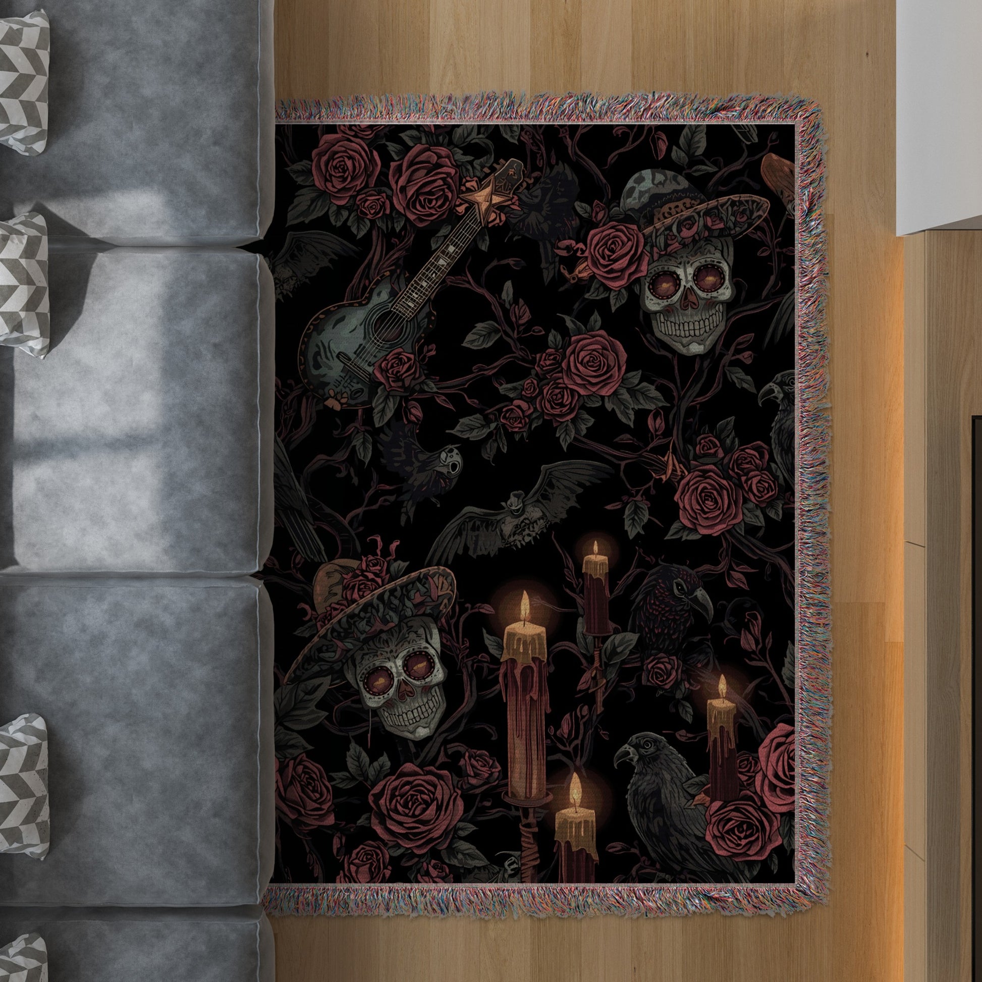 Skull Guitar Rose and Candle Design Rug product