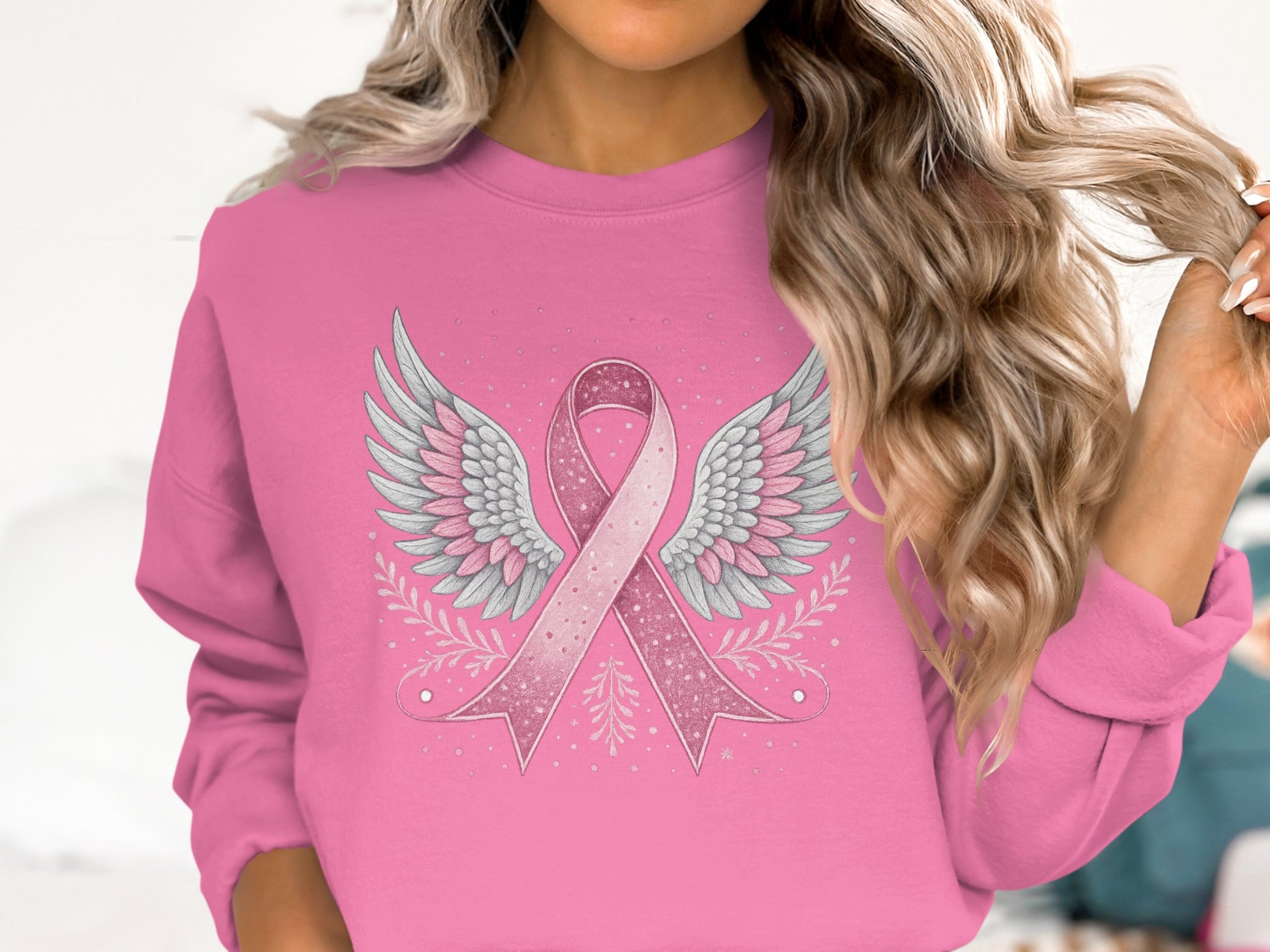 Pink Ribbon with Angel Wings Sweatshirt product type