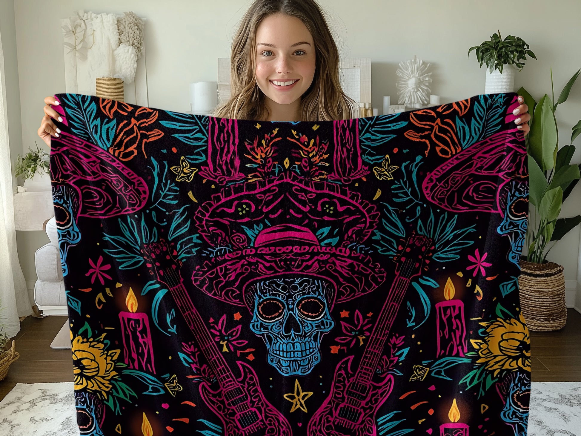 Sugar Skull and Guitars Decorative Blanket product type