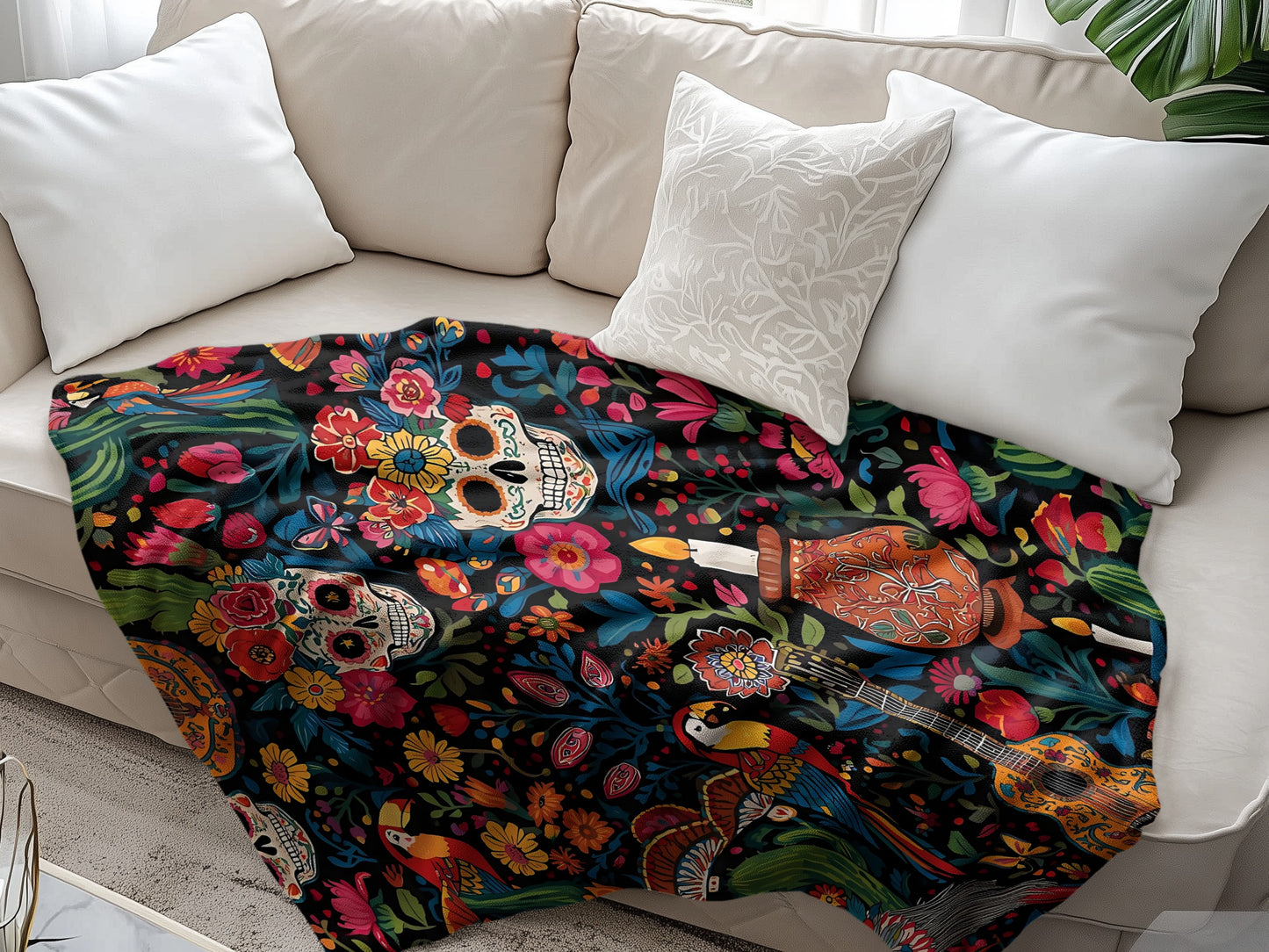 Colorful Skull and Guitar Patterned Sofa Blanket product