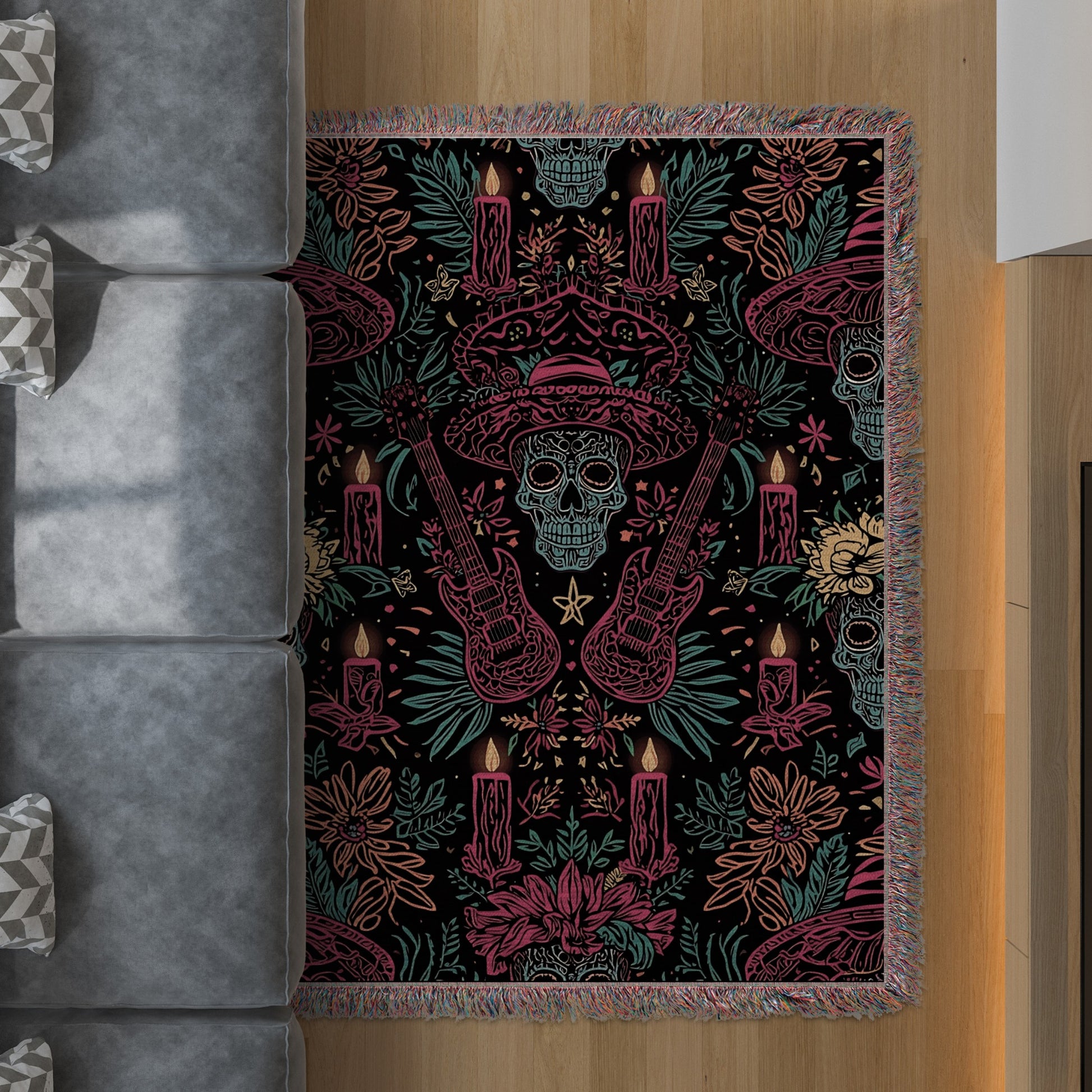Vibrant Skull and Candles Design Living Room Rug product type