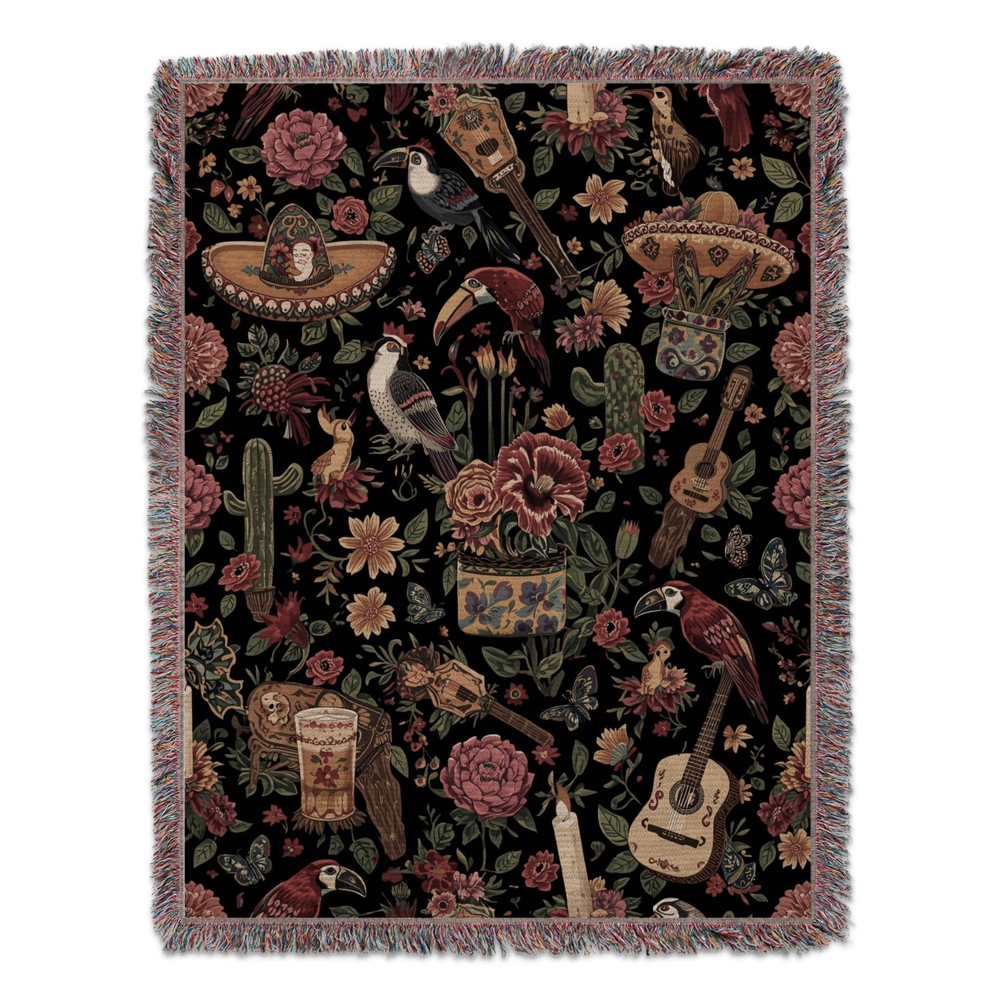 Vibrant Floral and Bird Patterned Throw Blanket product type