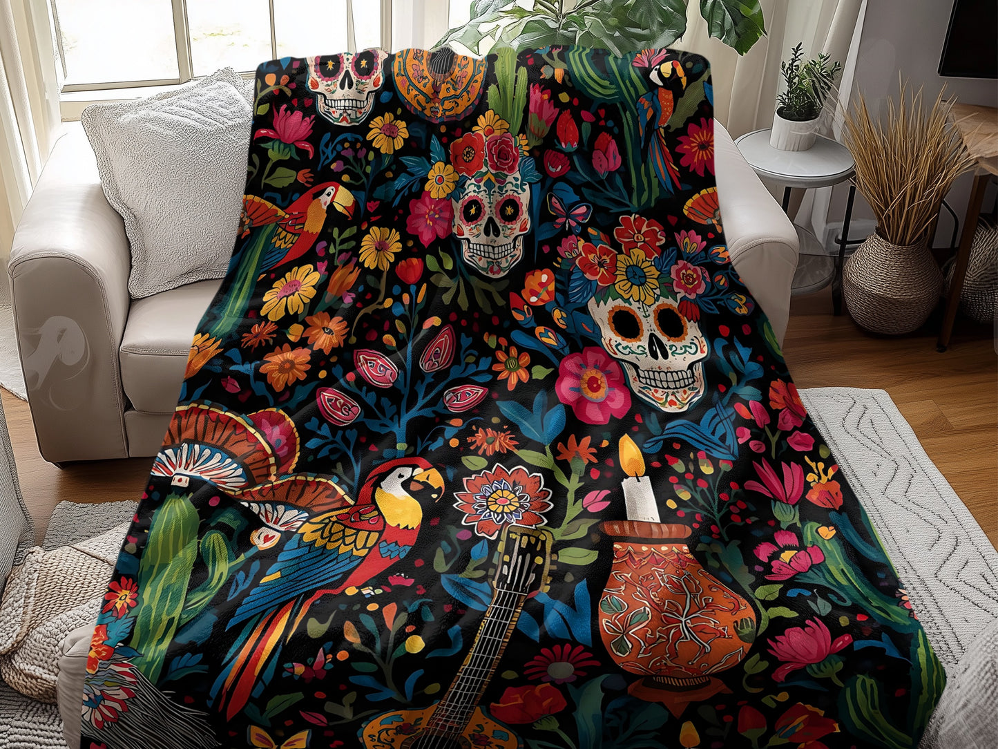 Colorful Day of the Dead Themed Blanket product