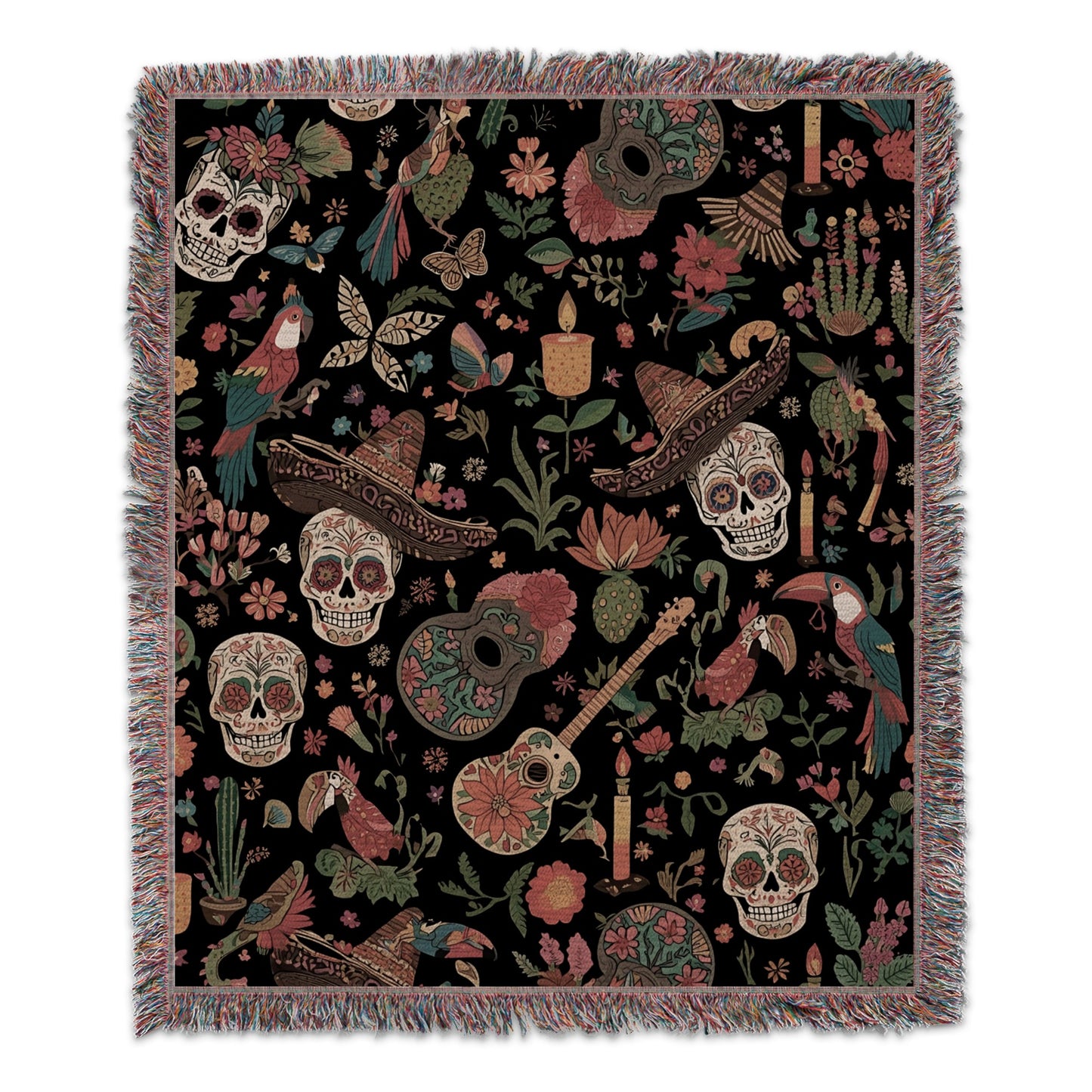 Colorful Skull And Parrots Pattern Throw product