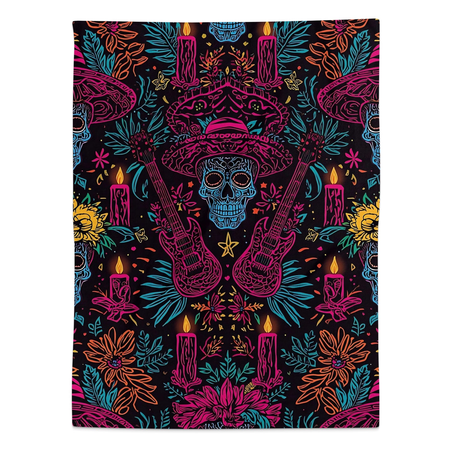 Day of the Dead Skull and Guitar Print Blanket product