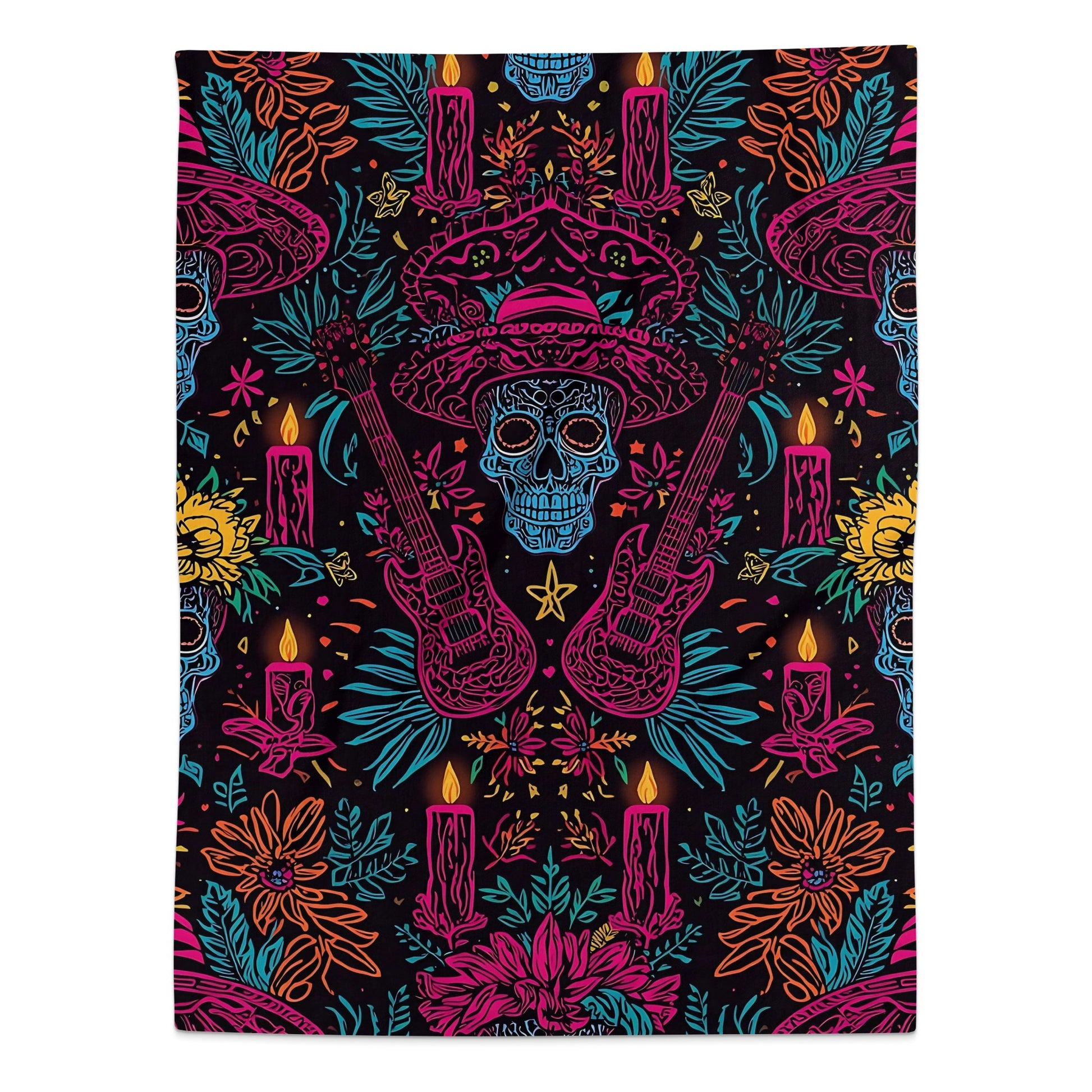 Day of the Dead Skull and Guitar Print Blanket product