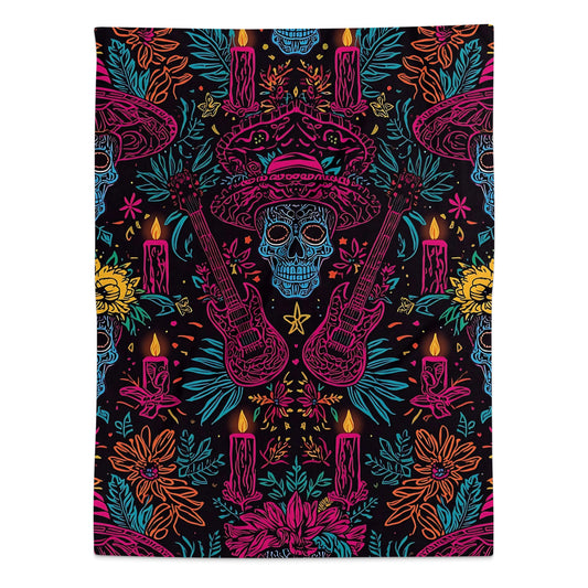 Day of the Dead Skull and Guitar Print Blanket product