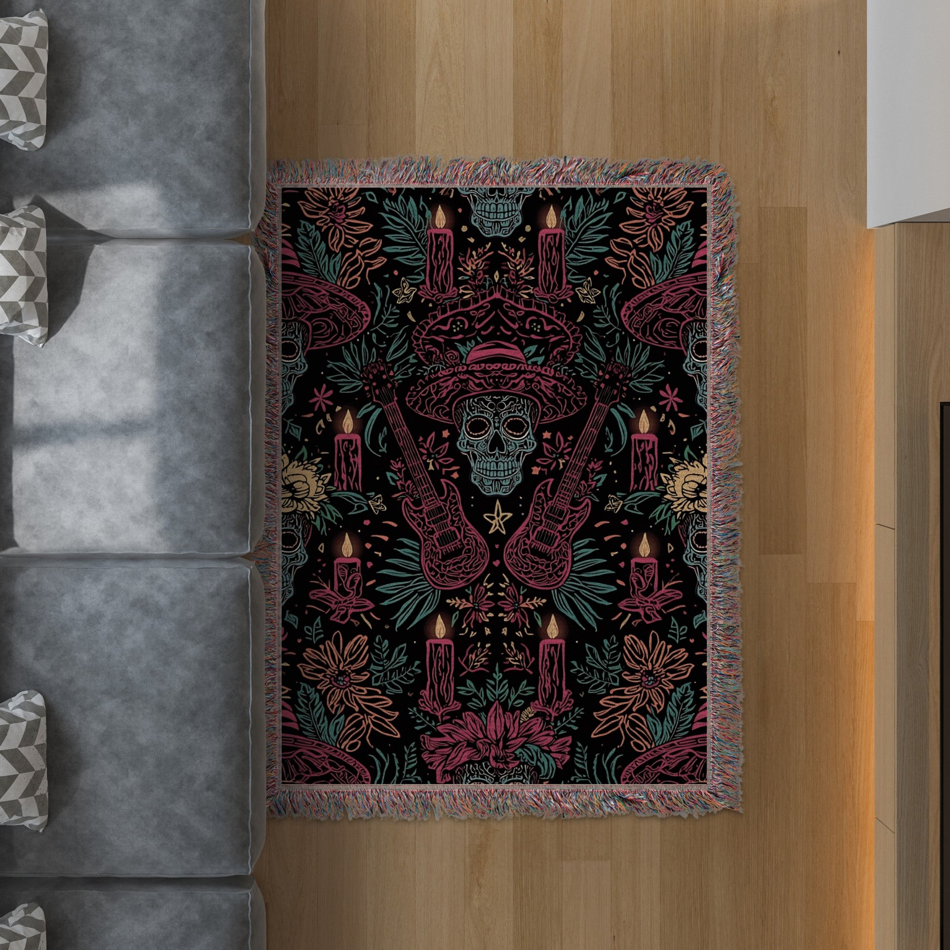 Colorful Intricate Skull and Floral Pattern Rug product type