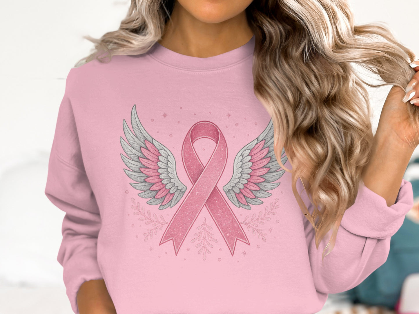 Angel Wings Pink Ribbon Design Sweatshirt product type