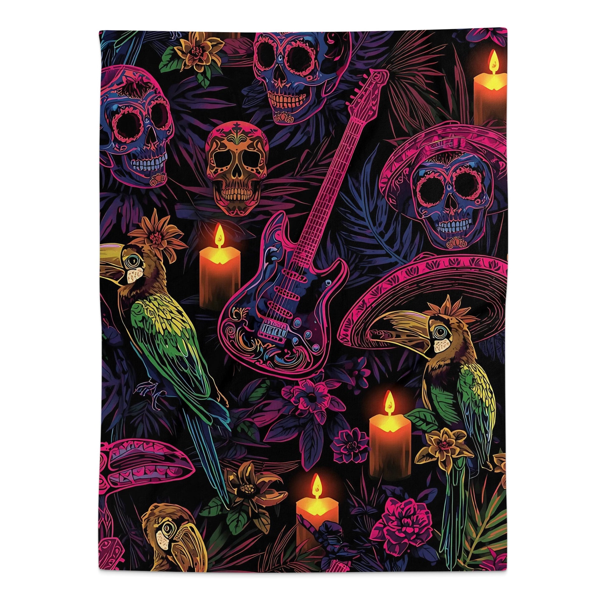Colorful Skull and Parrot Guitar Candle Blanket product