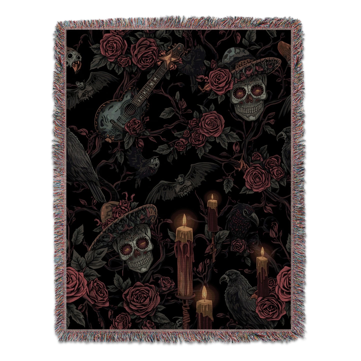 Gothic Skull Raven Candle Roses Pattern Blanket product
