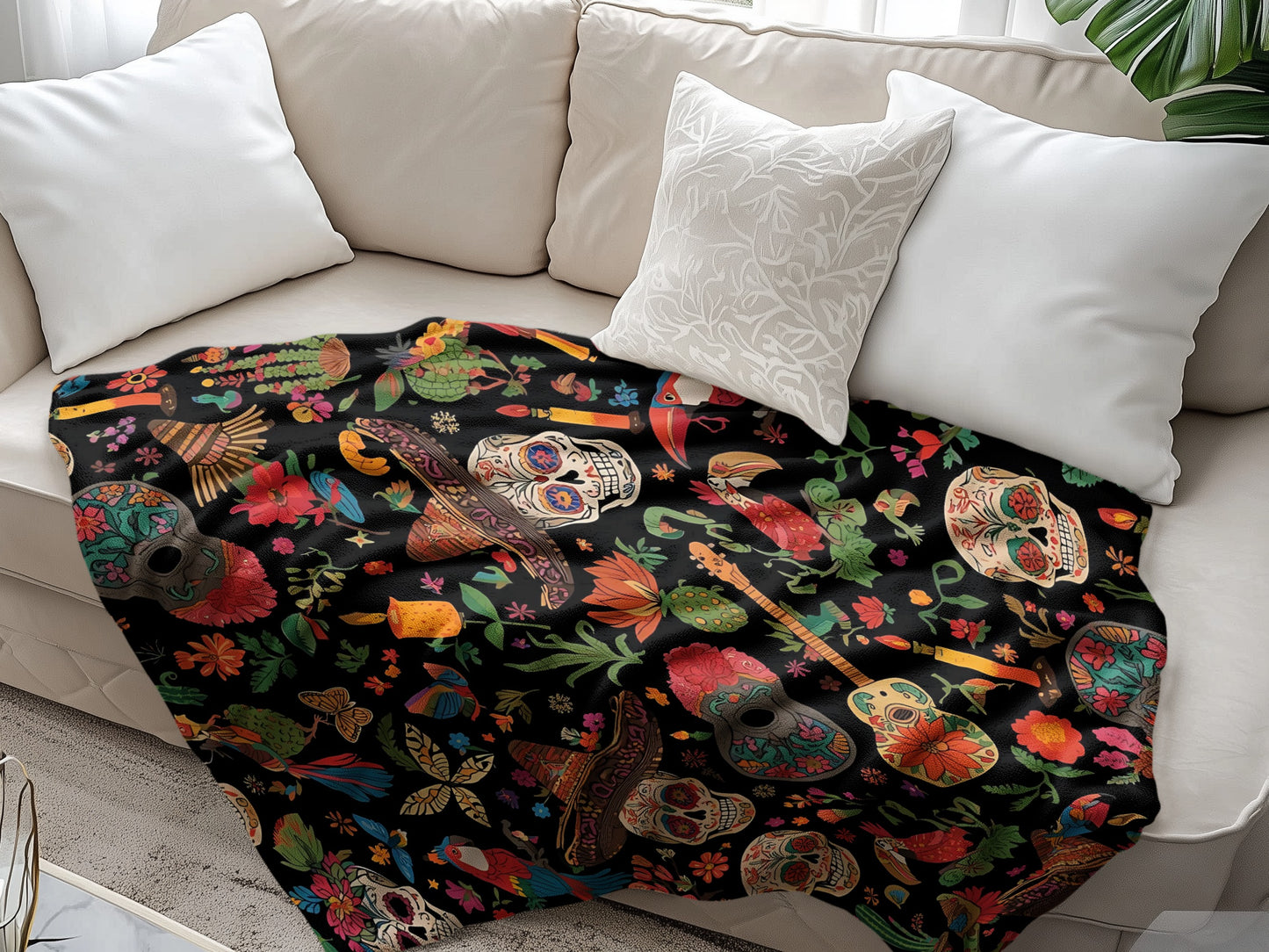 Colorful Skull and Floral Pattern Sofa Blanket product