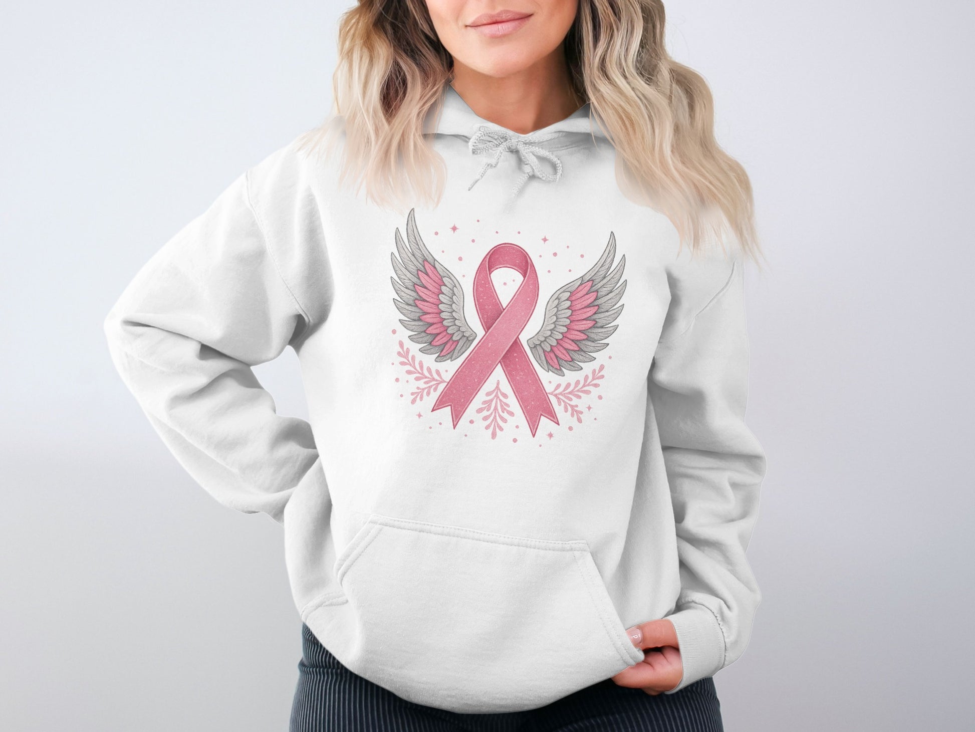 Empowering Pink Ribbon with Wings Hoodie product