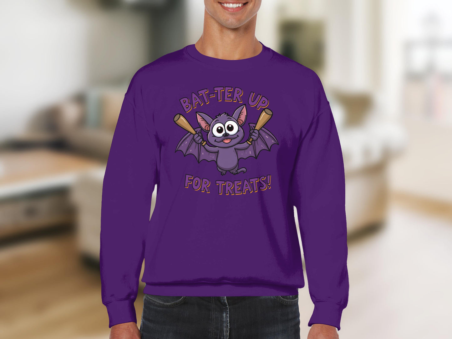Bat-Ter Up For Treats Purple Halloween Sweatshirt product type