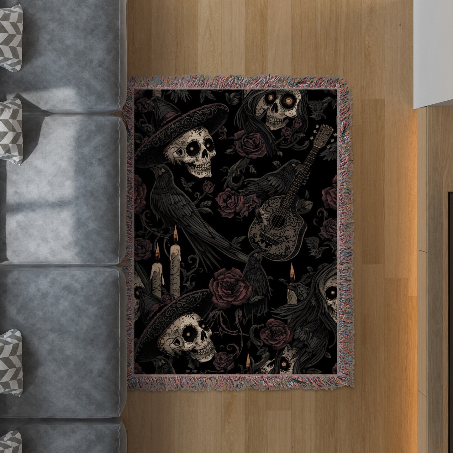 Gothic Skull and Raven Design Area Rug product