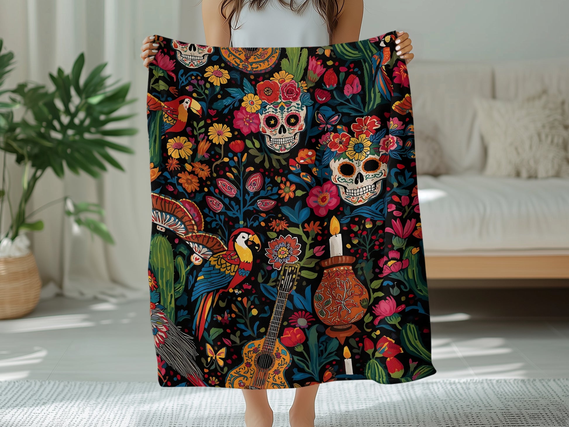 Sugar Skull and Floral Pattern Blanket product