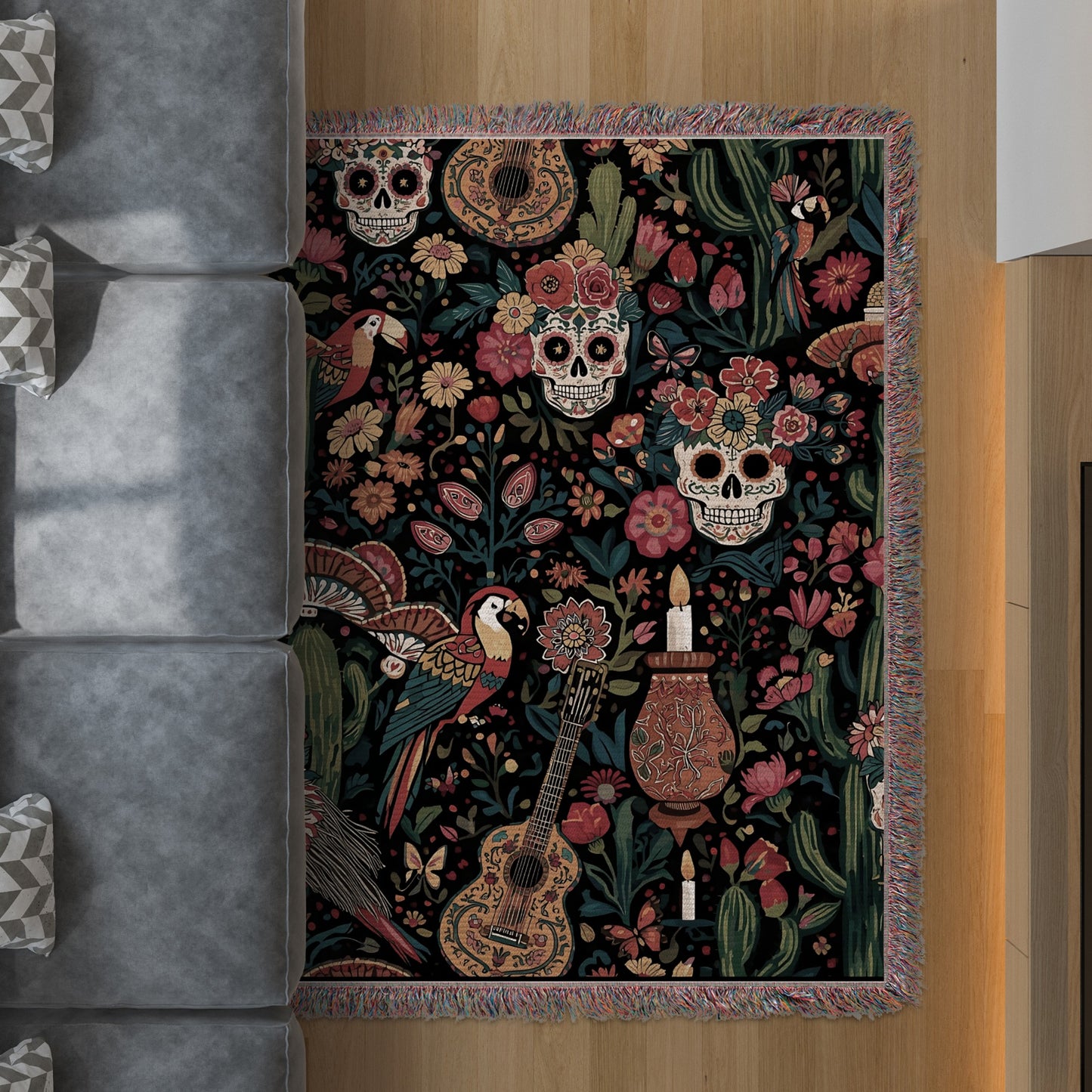 Day of the Dead Sugar Skulls Themed Floor Rug product